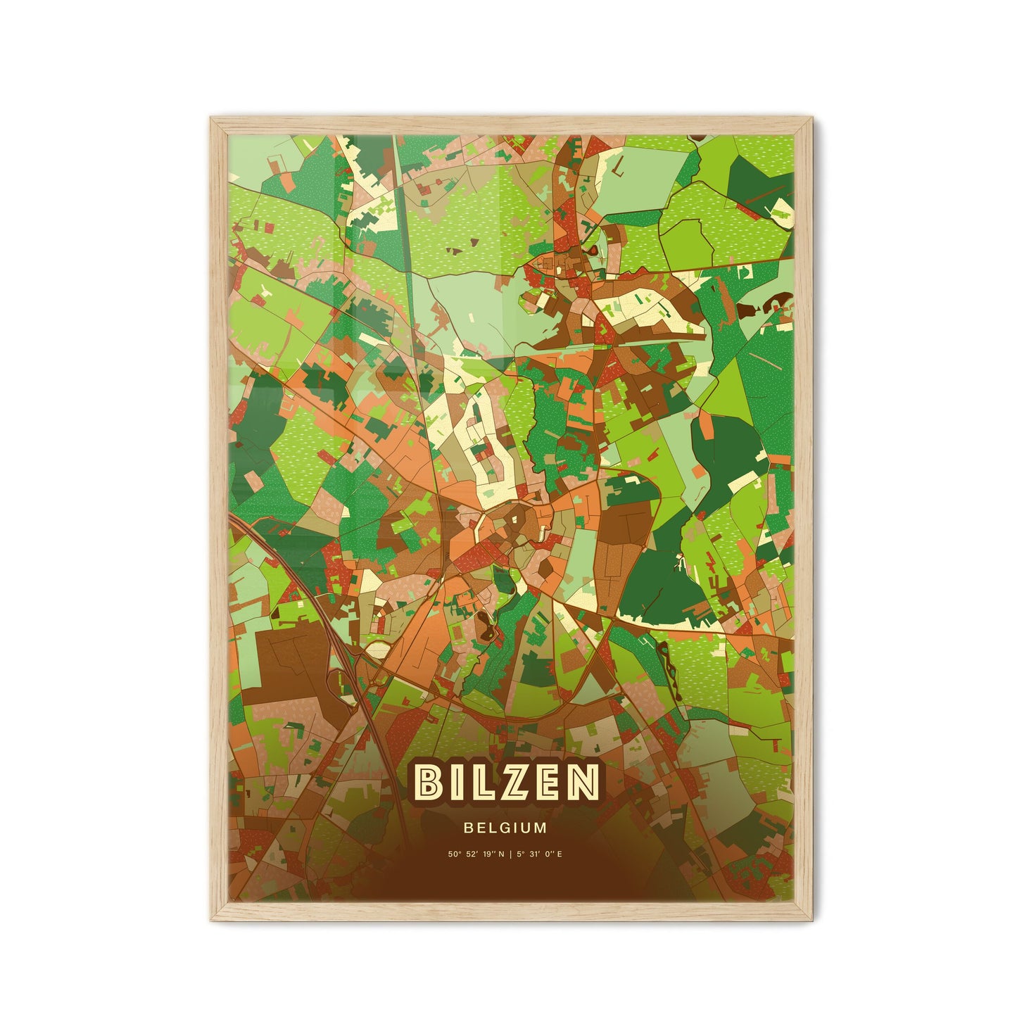 Colorful BILZEN BELGIUM Fine Art Map Farmhouse