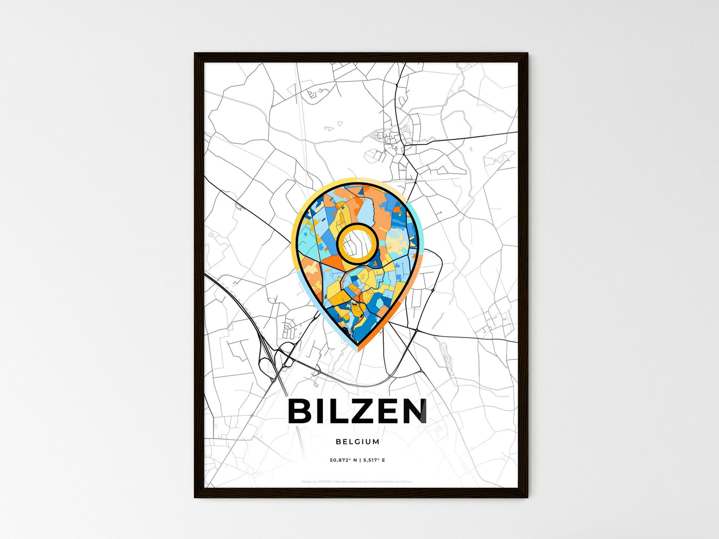 Bilzen Belgium wedding art map with pointer icon