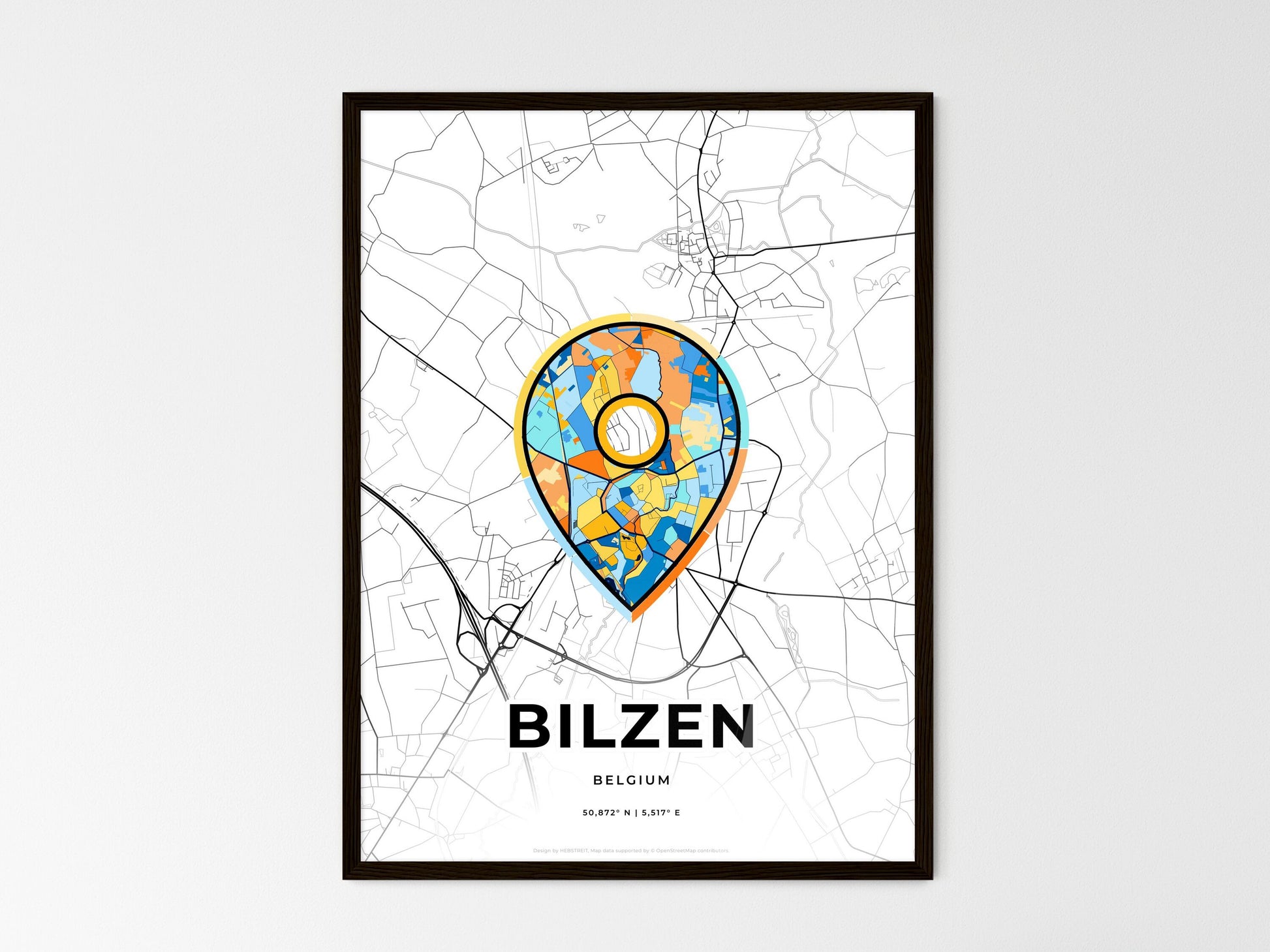 Bilzen Belgium wedding art map with pointer icon
