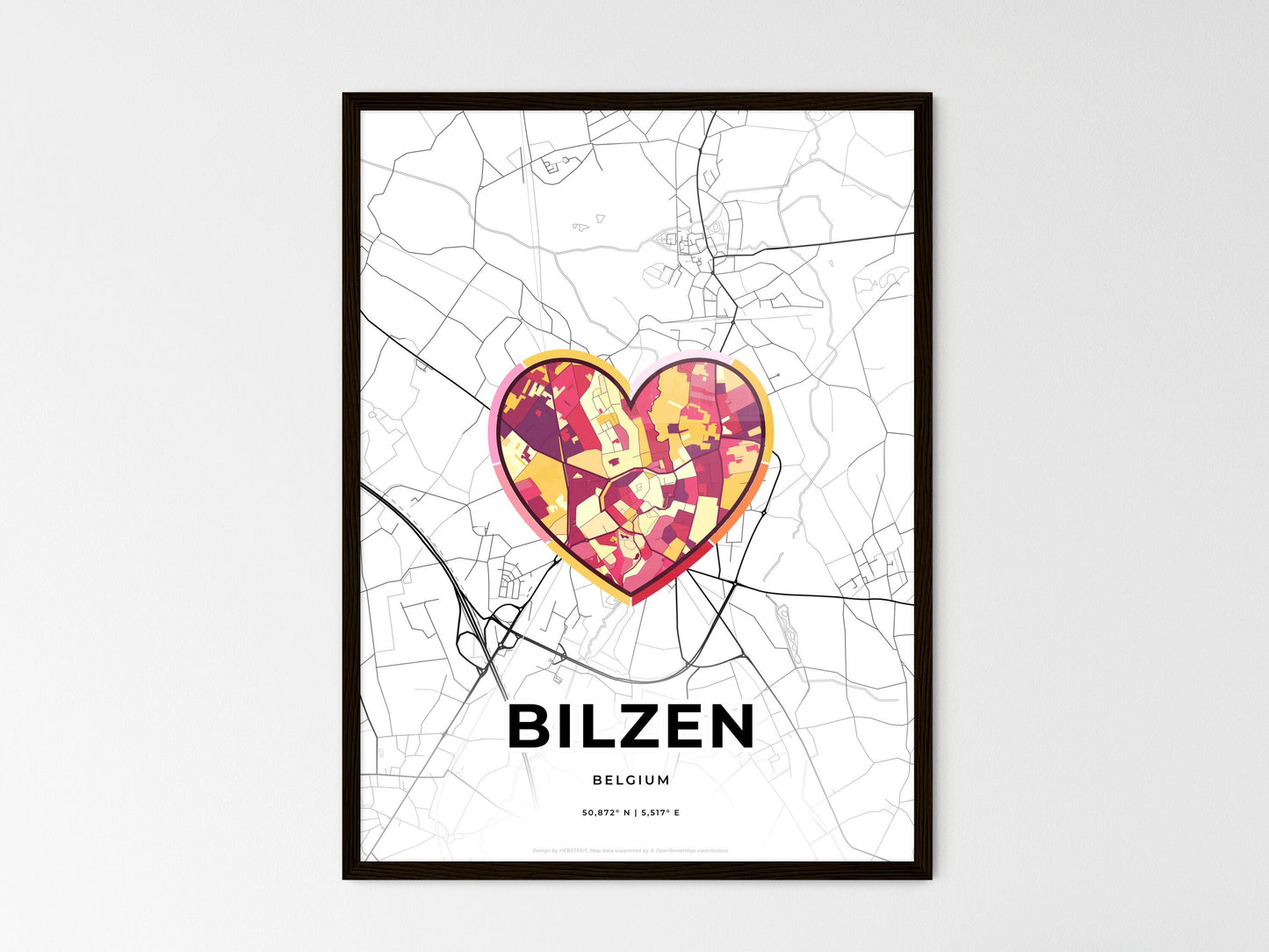 Bilzen Belgium wedding art map with heart icon
