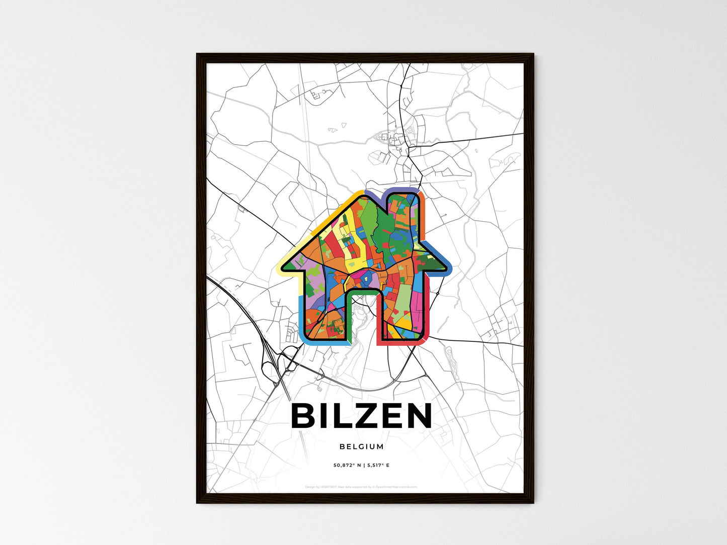 Bilzen Belgium wedding art map with home icon