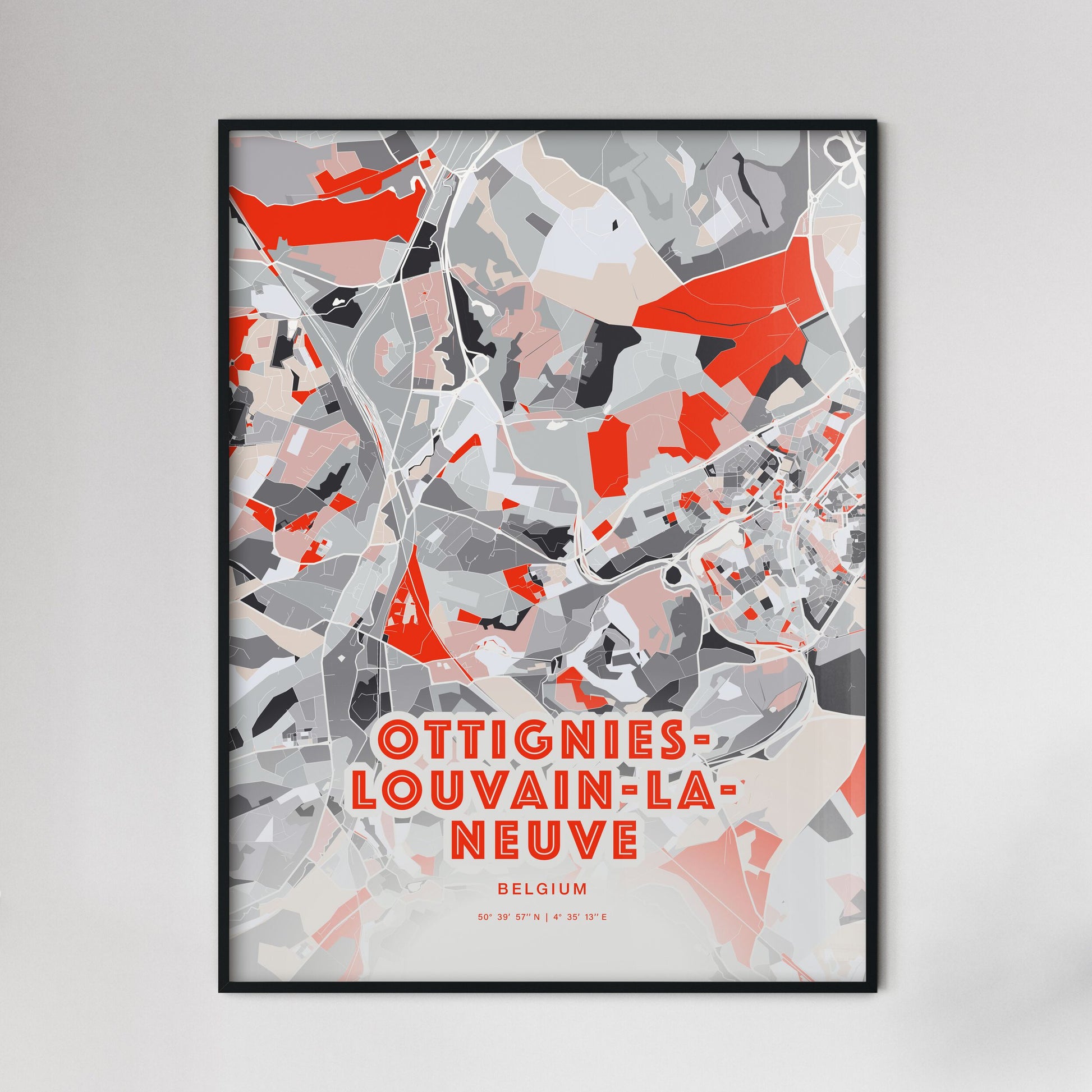 Colorful OTTIGNIES-LOUVAIN-LA-NEUVE BELGIUM Fine Art Map Modern