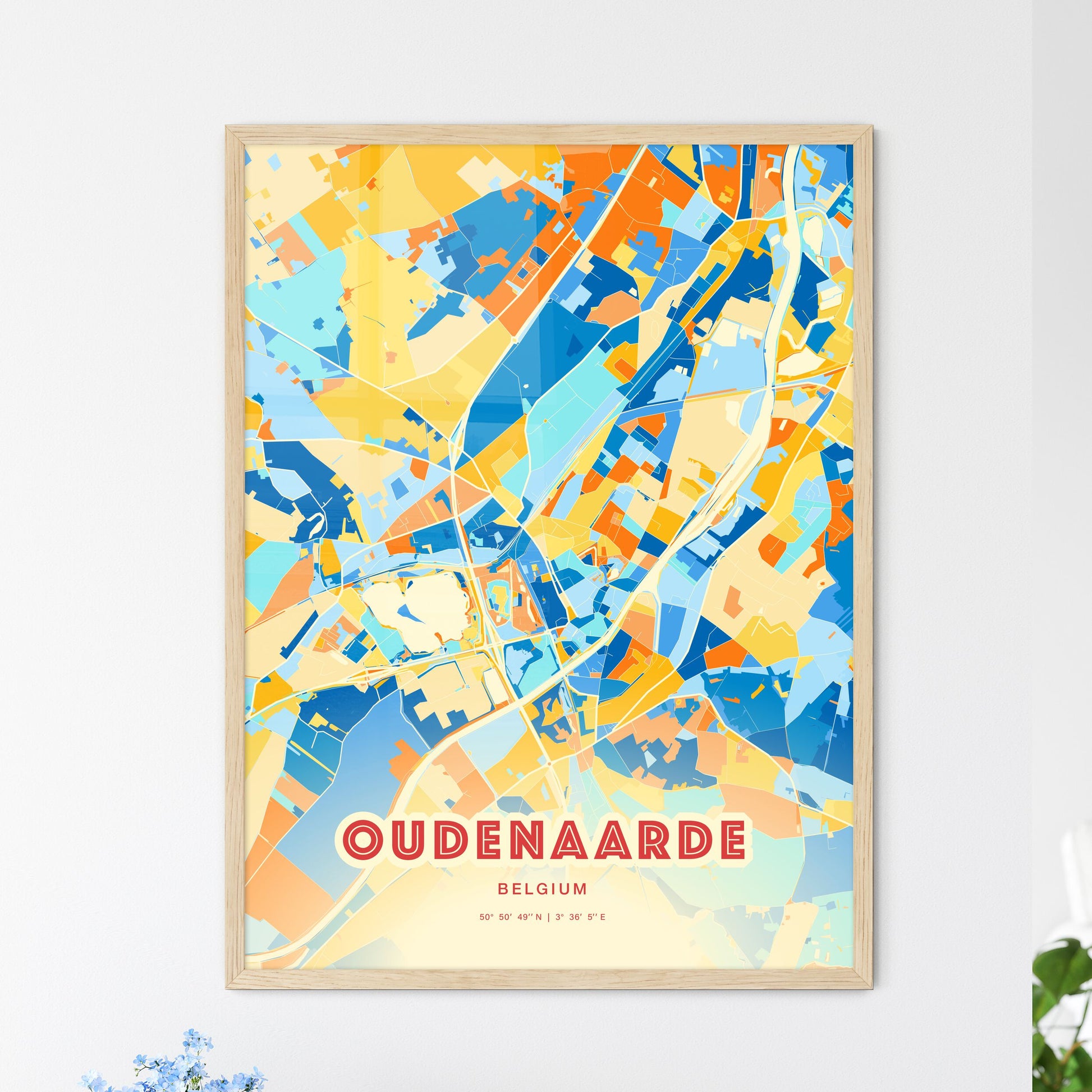 Colorful OUDENAARDE BELGIUM Fine Art Map Blue Orange