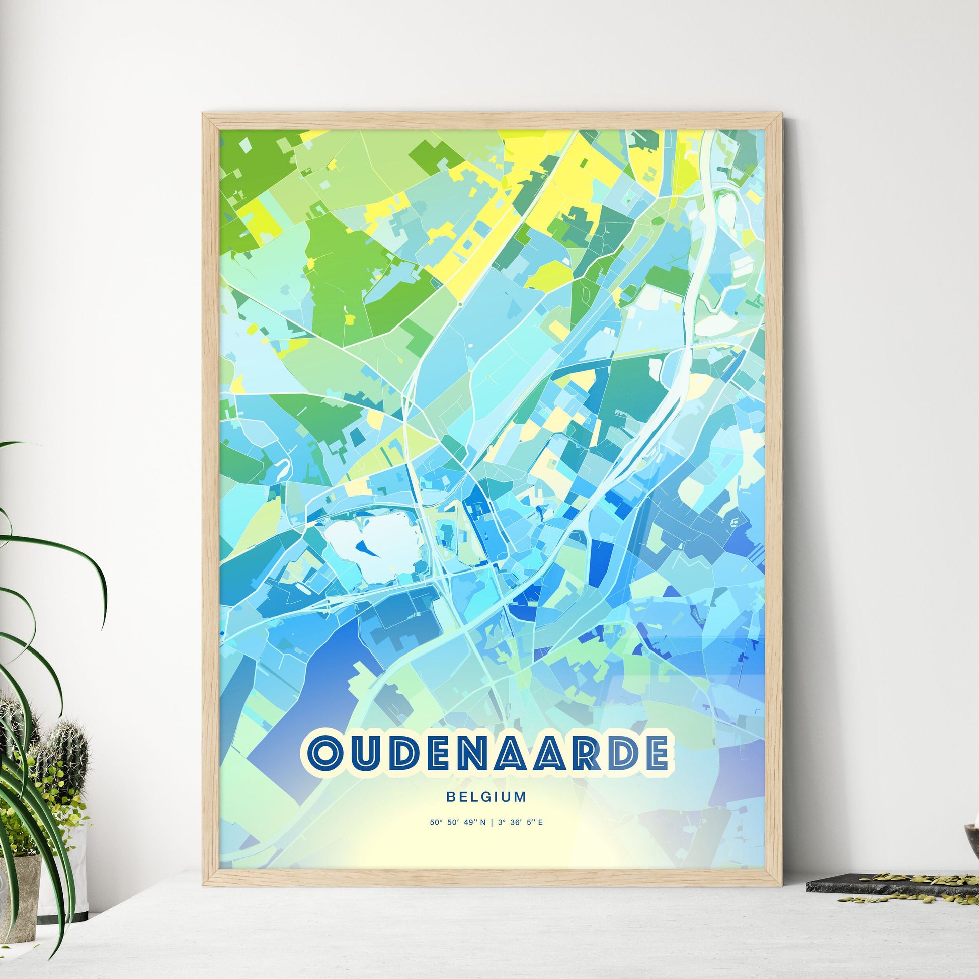 Colorful OUDENAARDE BELGIUM Fine Art Map Cool Blue