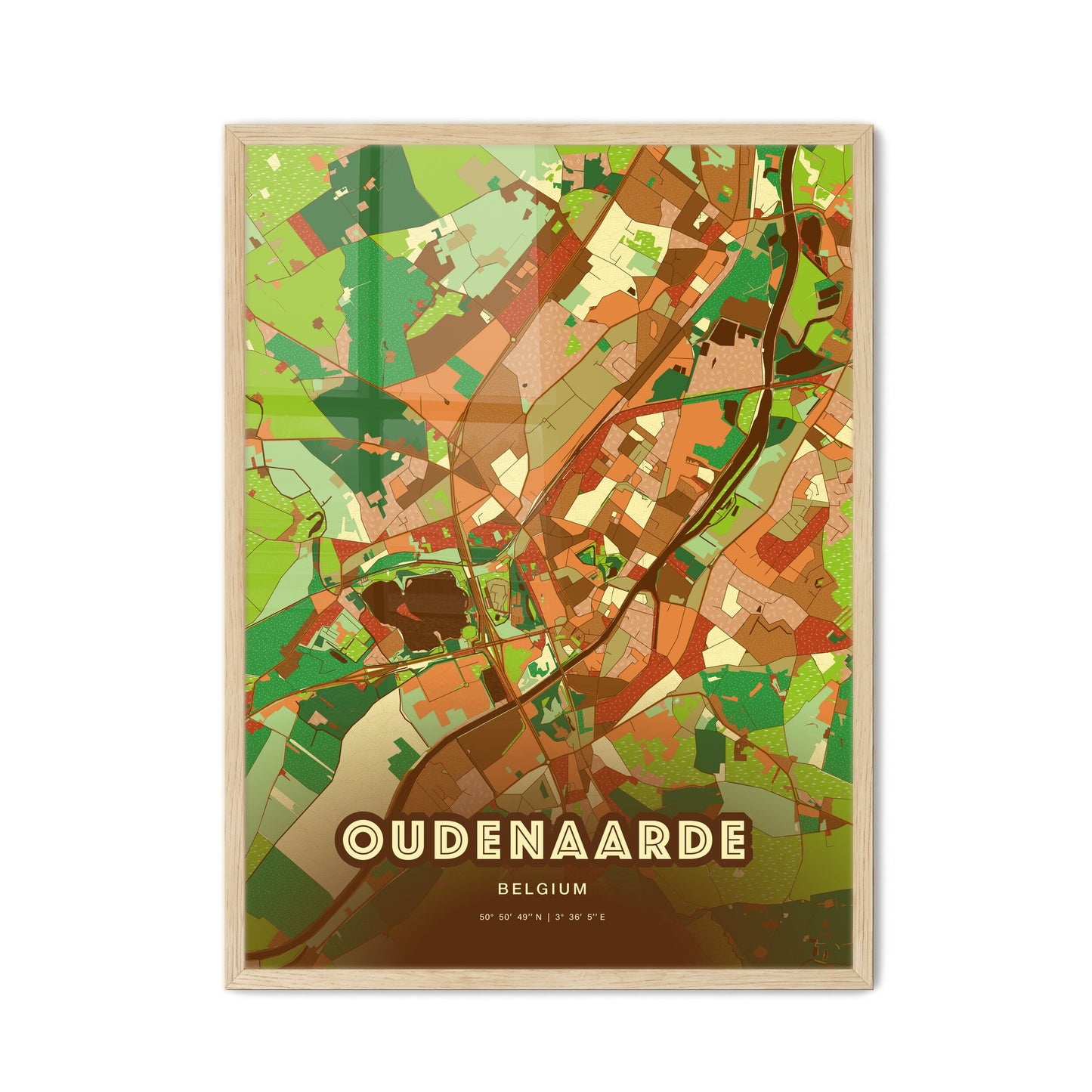 Colorful OUDENAARDE BELGIUM Fine Art Map Farmhouse