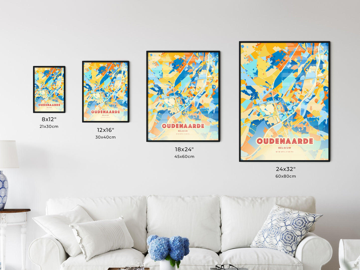 Colorful OUDENAARDE BELGIUM Fine Art Map Blue Orange