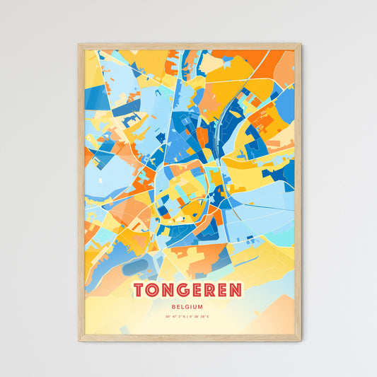 Colorful TONGEREN BELGIUM Fine Art Map Blue Orange