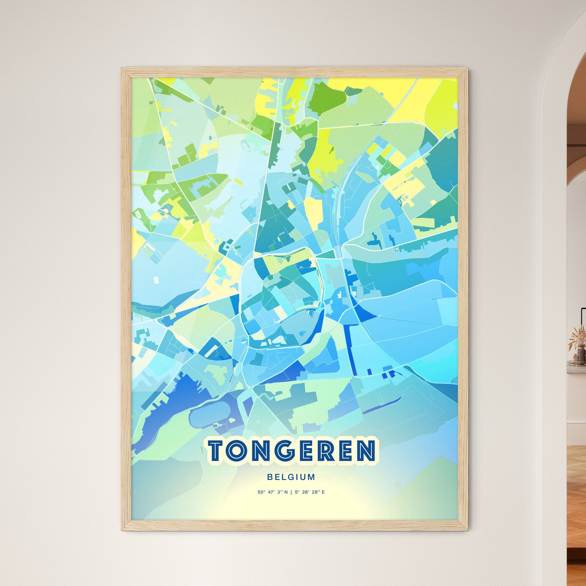 Colorful TONGEREN BELGIUM Fine Art Map Cool Blue