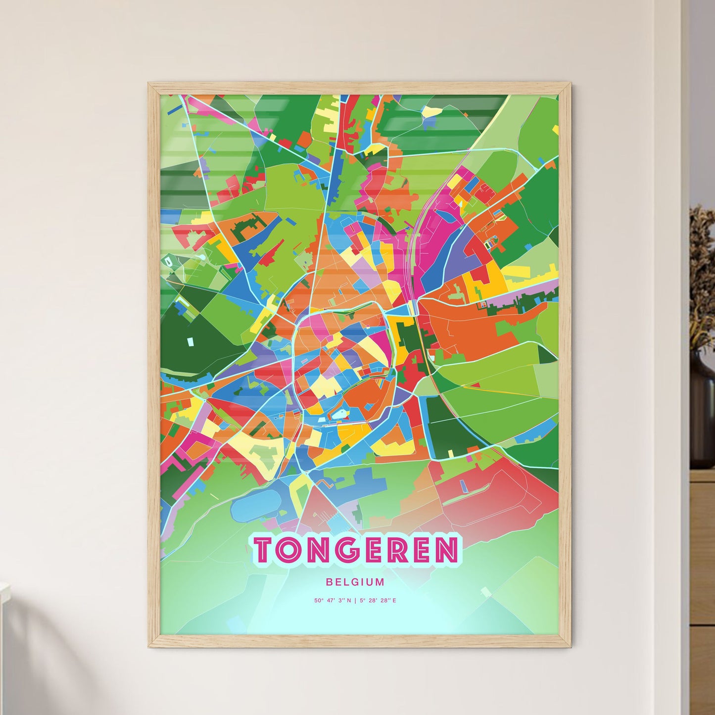 Colorful TONGEREN BELGIUM Fine Art Map Crazy Colors