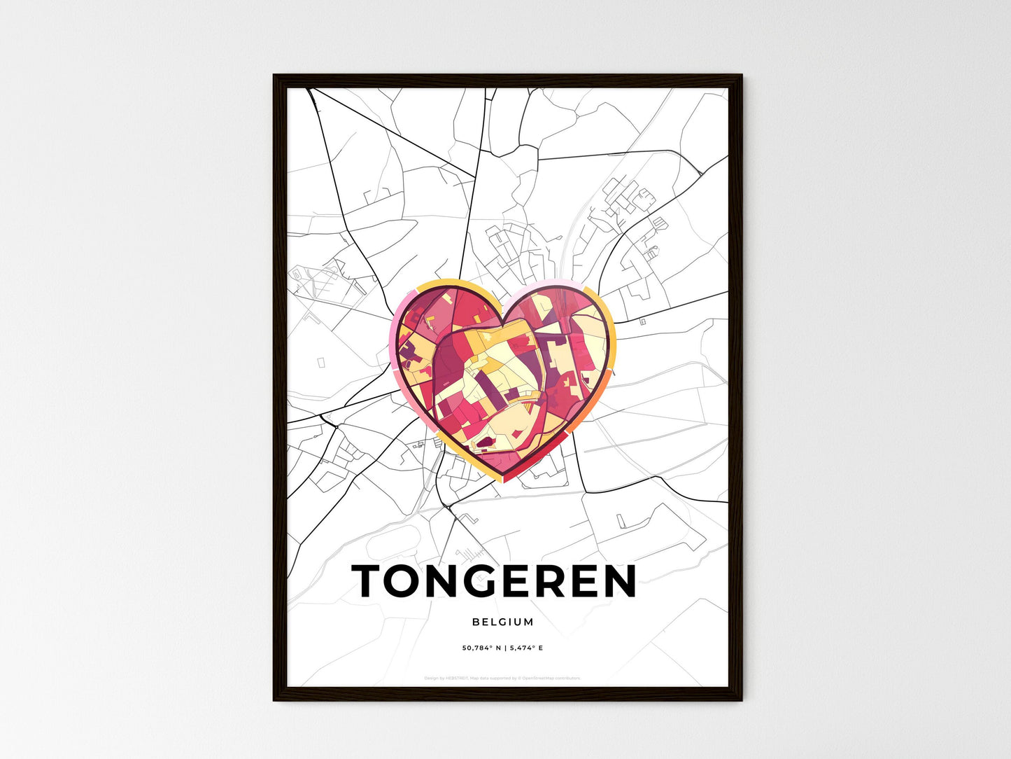 Tongeren Belgium wedding art map with heart icon