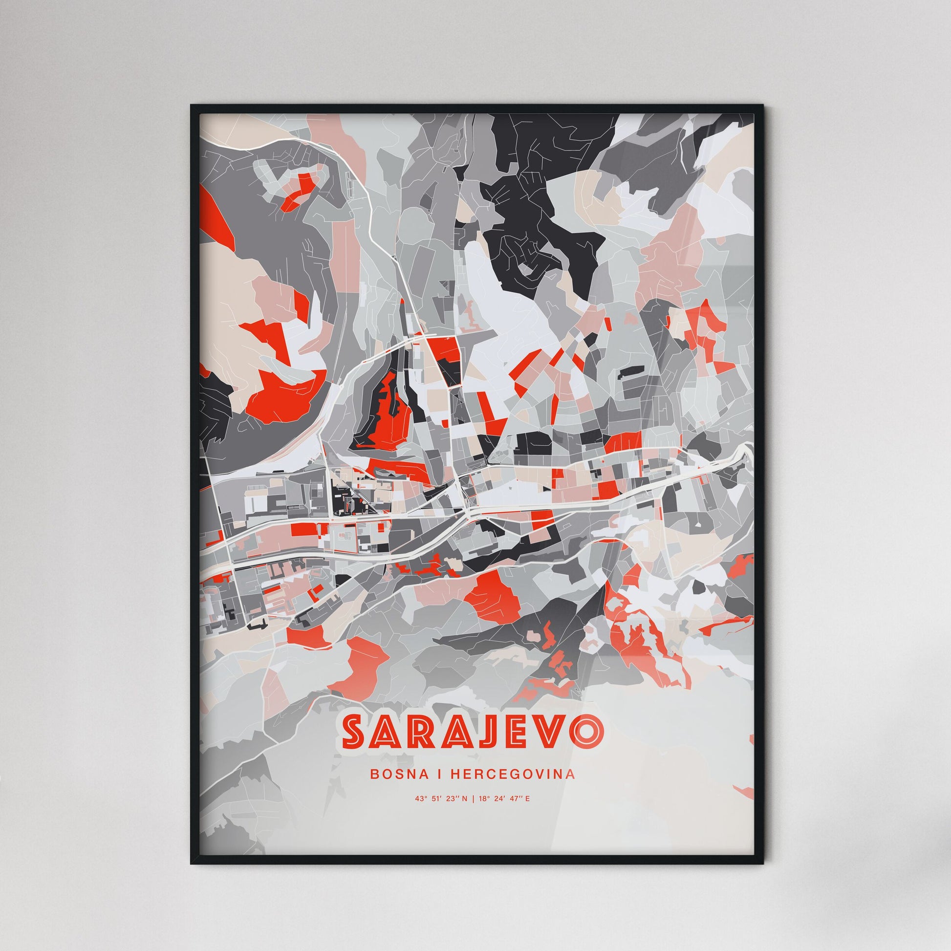 Colorful SARAJEVO BOSNIA AND HERZEGOVINA Fine Art Map Modern