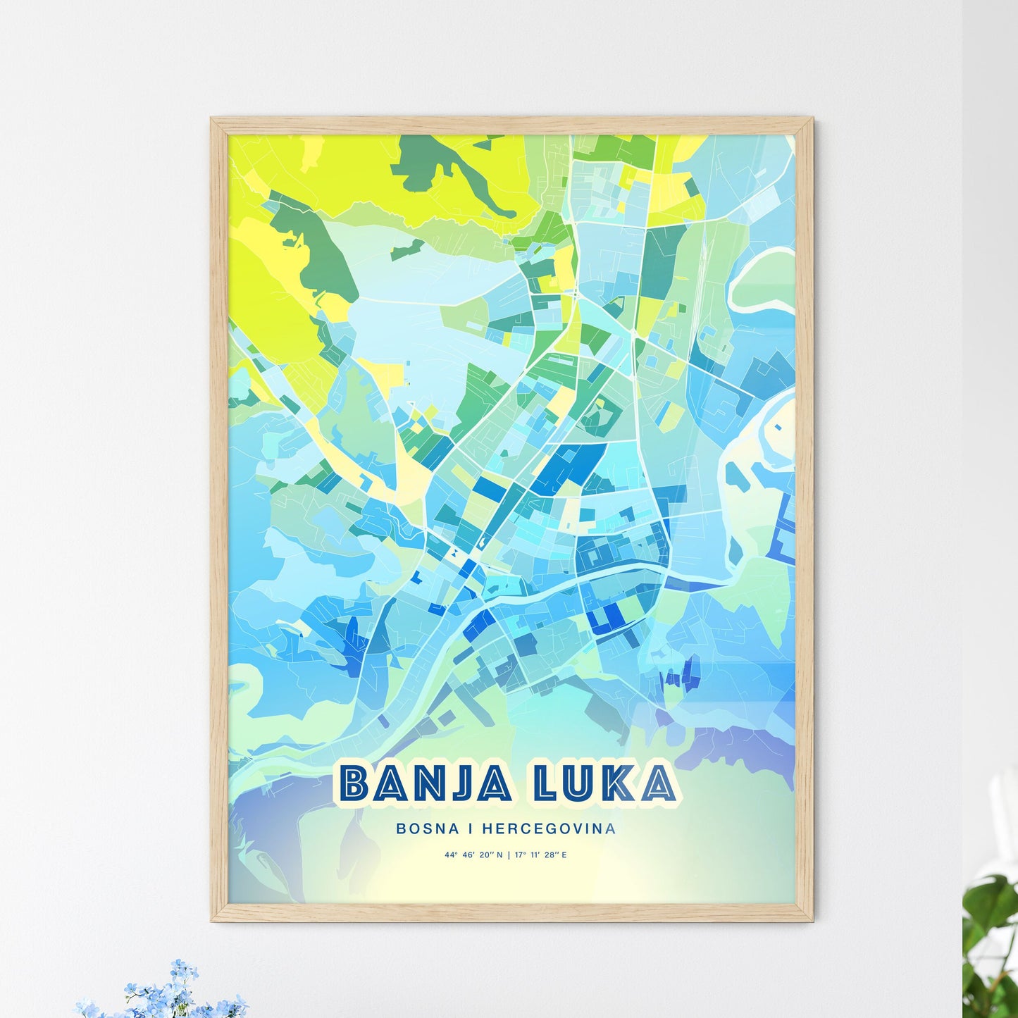 Colorful BANJA LUKA BOSNIA AND HERZEGOVINA Fine Art Map Cool Blue