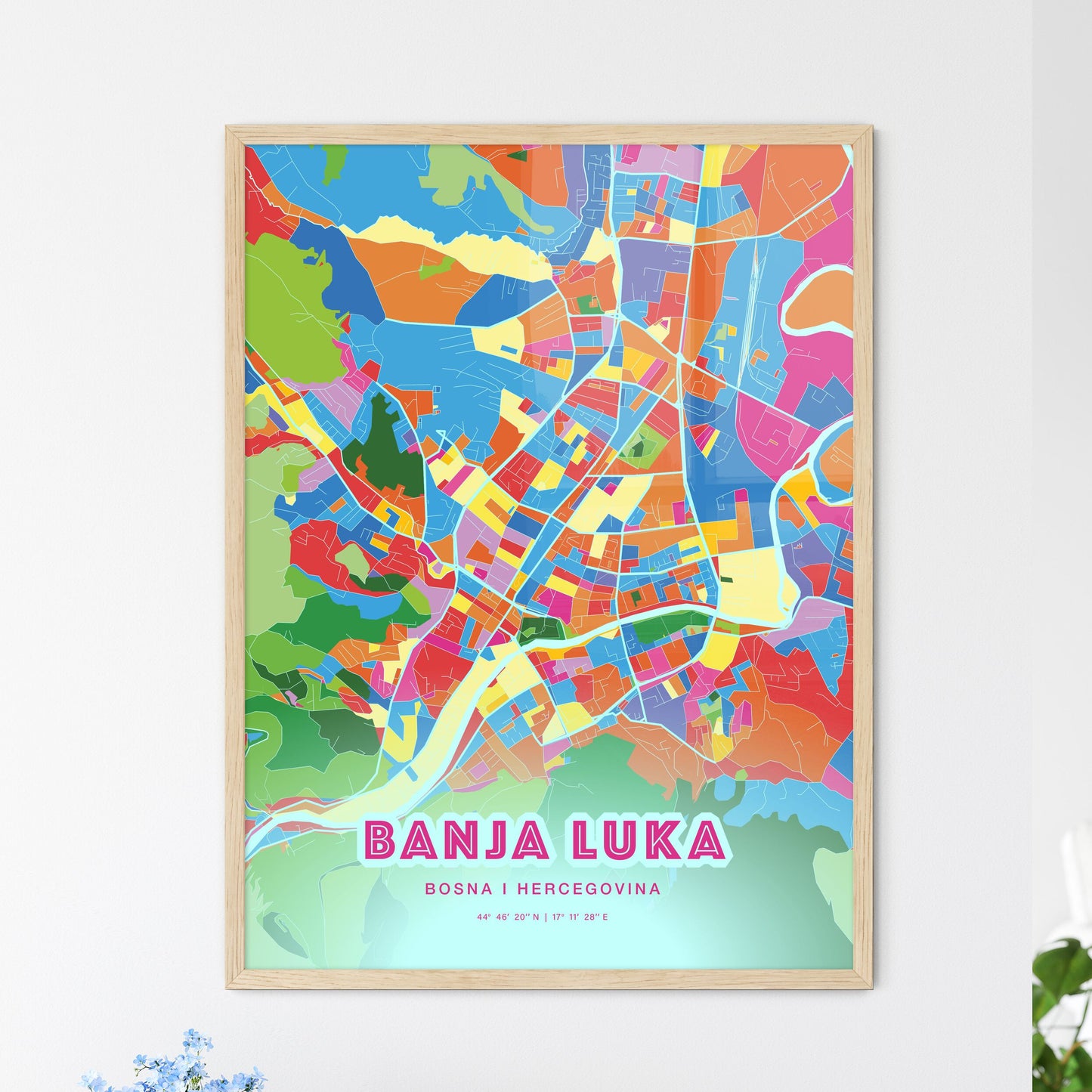Colorful BANJA LUKA BOSNIA AND HERZEGOVINA Fine Art Map Crazy Colors