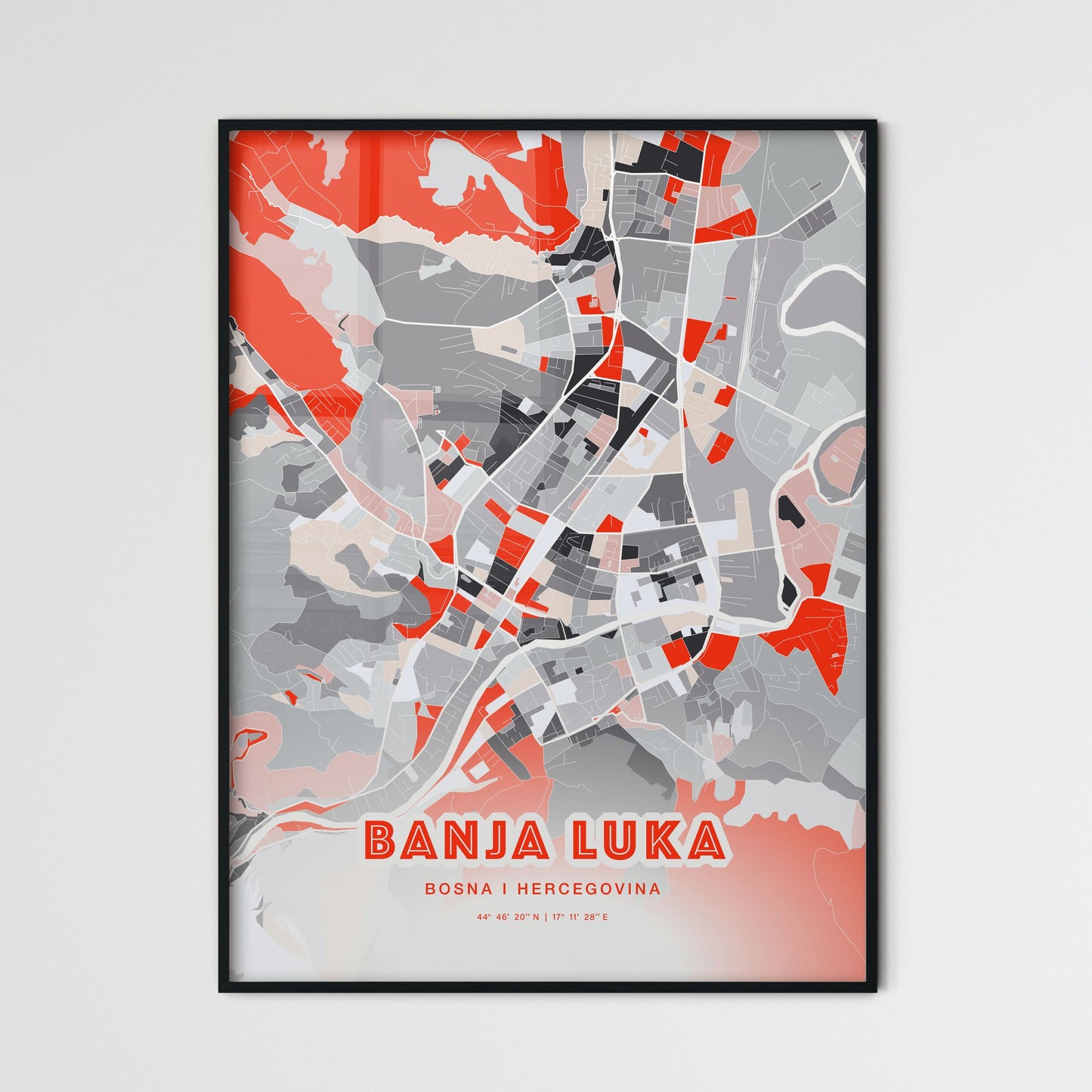 Colorful BANJA LUKA BOSNIA AND HERZEGOVINA Fine Art Map Modern