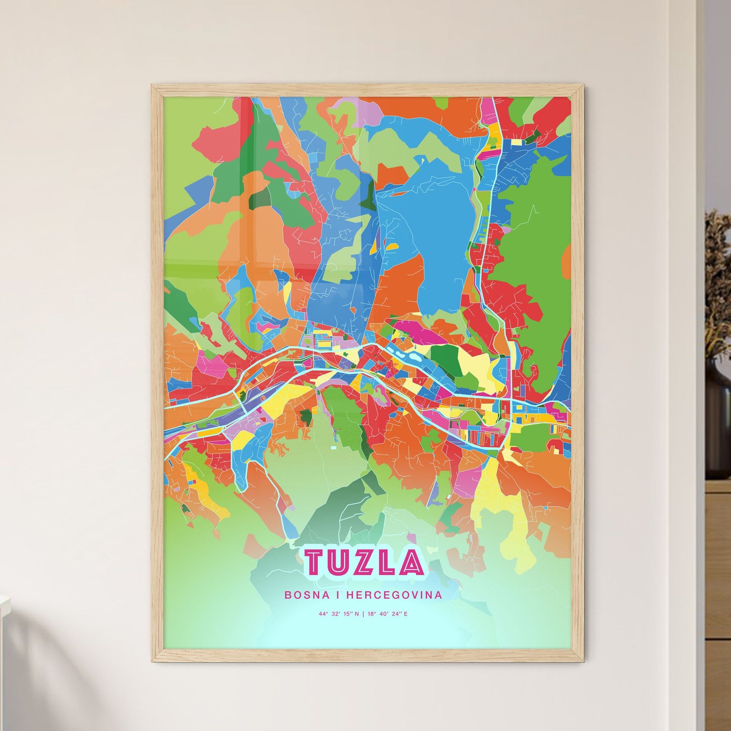 Colorful TUZLA BOSNIA AND HERZEGOVINA Fine Art Map Crazy Colors