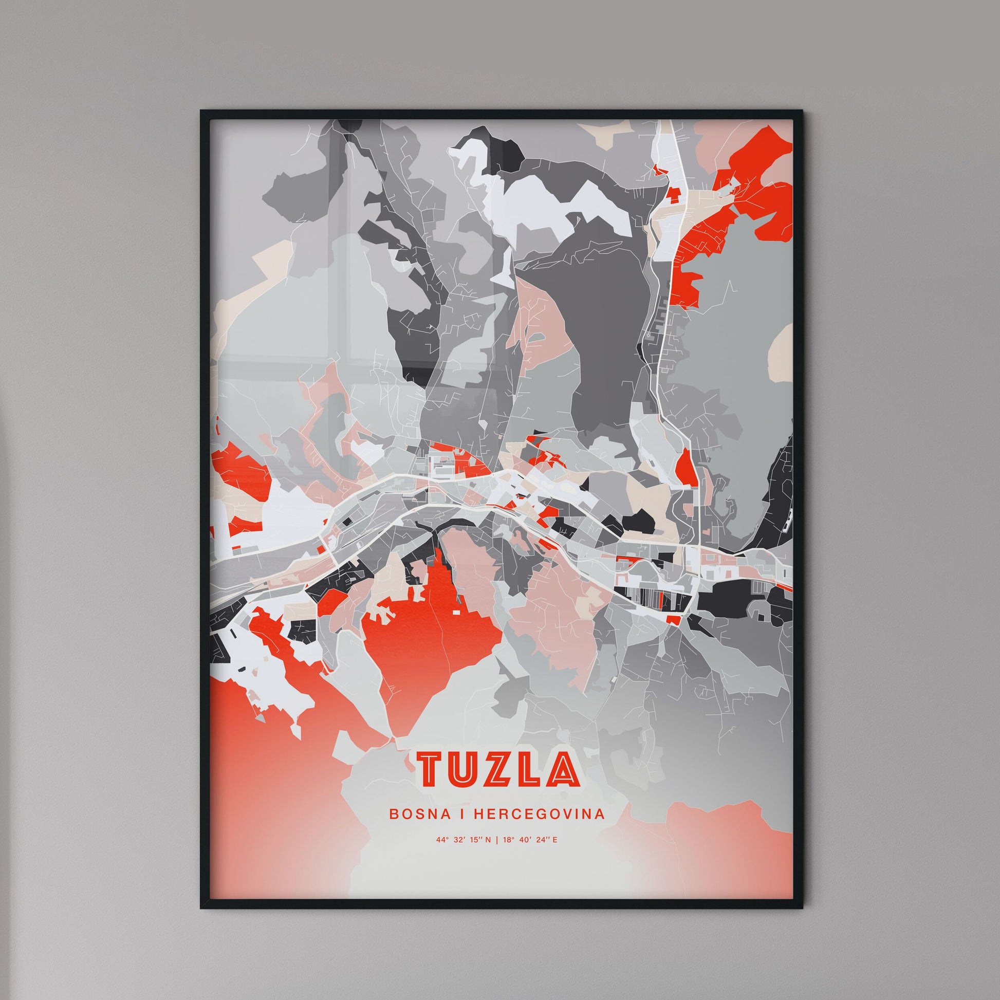 Colorful TUZLA BOSNIA AND HERZEGOVINA Fine Art Map Modern