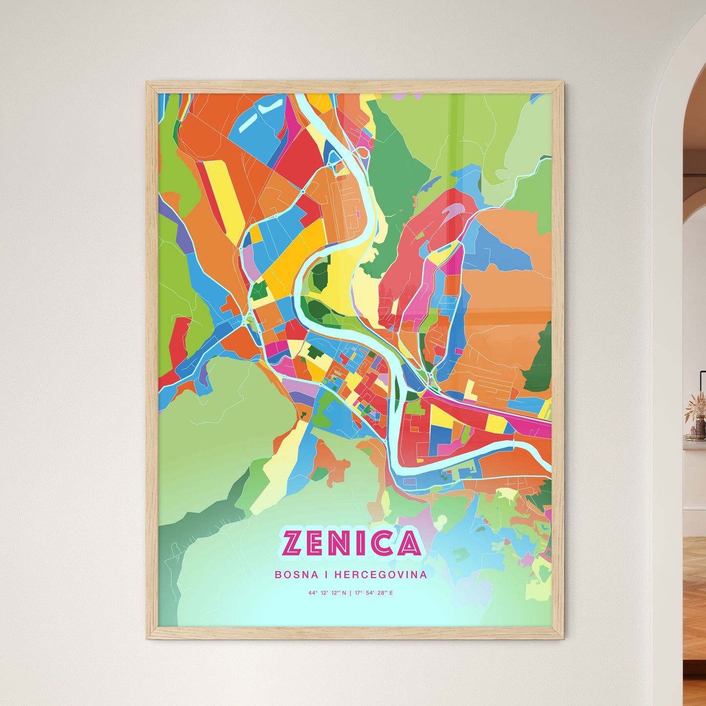 Colorful ZENICA BOSNIA AND HERZEGOVINA Fine Art Map Crazy Colors