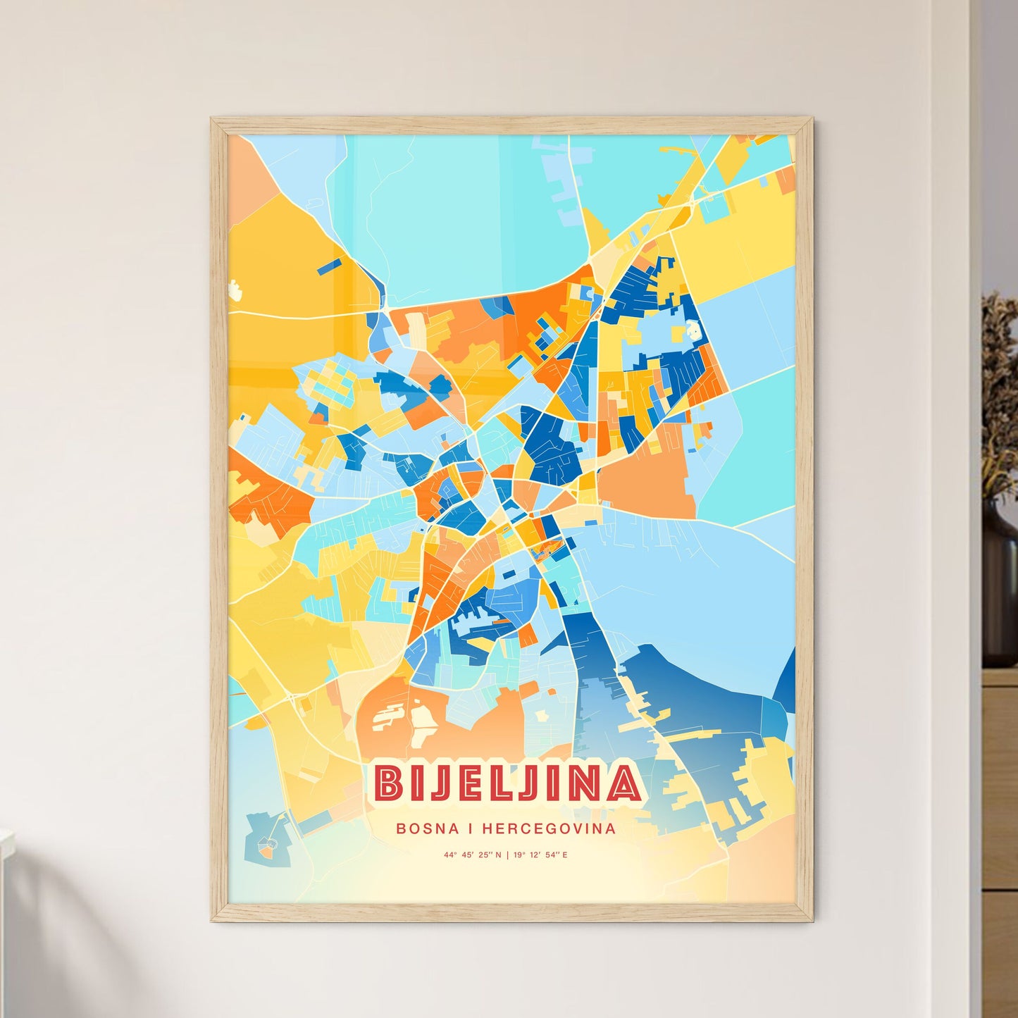 Colorful BIJELJINA BOSNIA AND HERZEGOVINA Fine Art Map Blue Orange