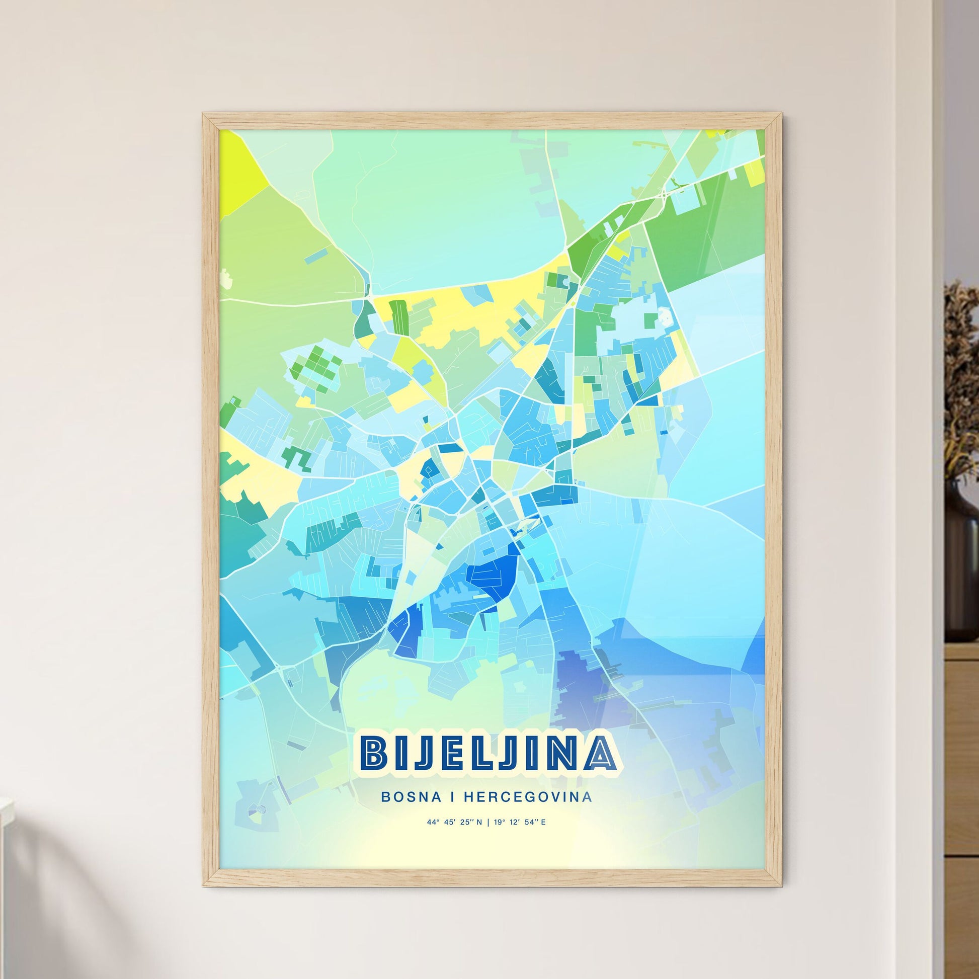 Colorful BIJELJINA BOSNIA AND HERZEGOVINA Fine Art Map Cool Blue