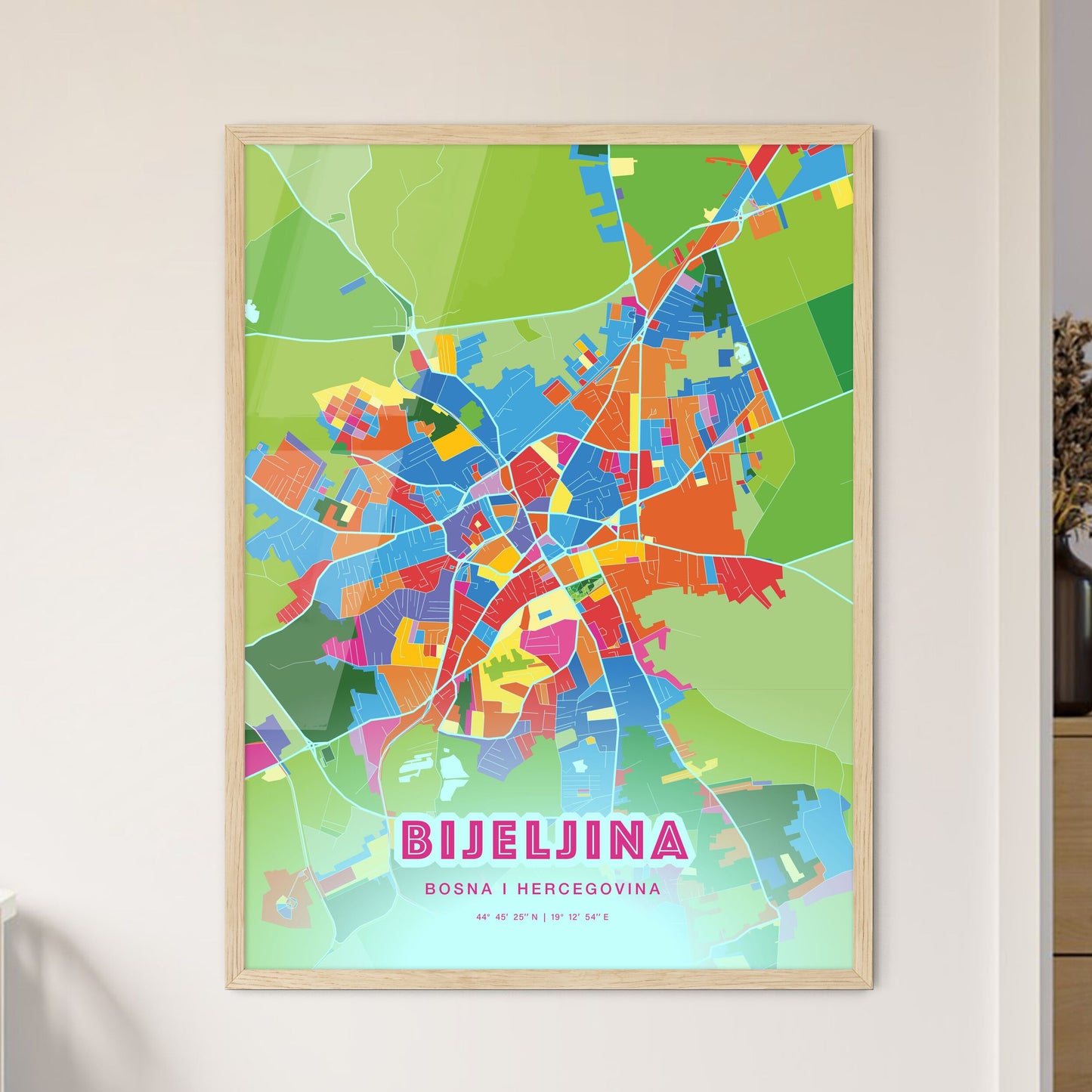 Colorful BIJELJINA BOSNIA AND HERZEGOVINA Fine Art Map Crazy Colors