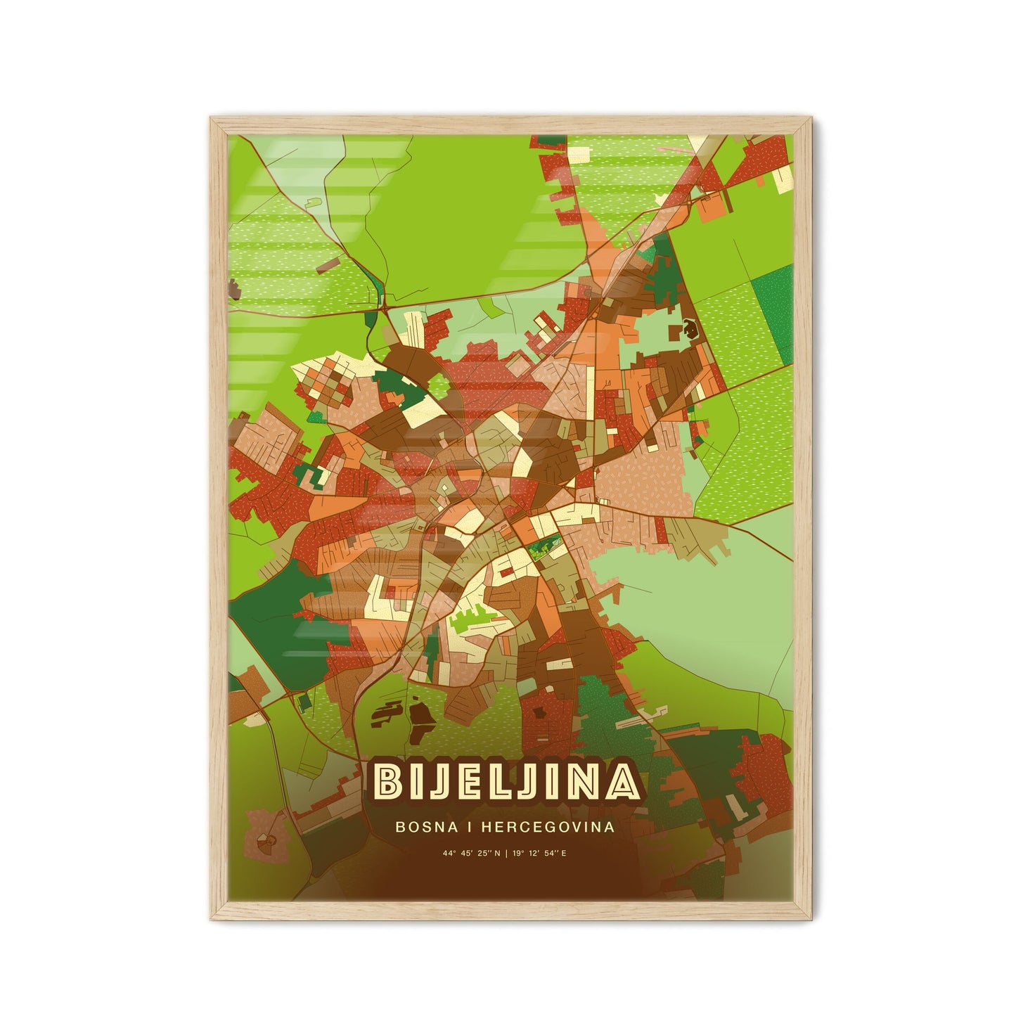 Colorful BIJELJINA BOSNIA AND HERZEGOVINA Fine Art Map Farmhouse