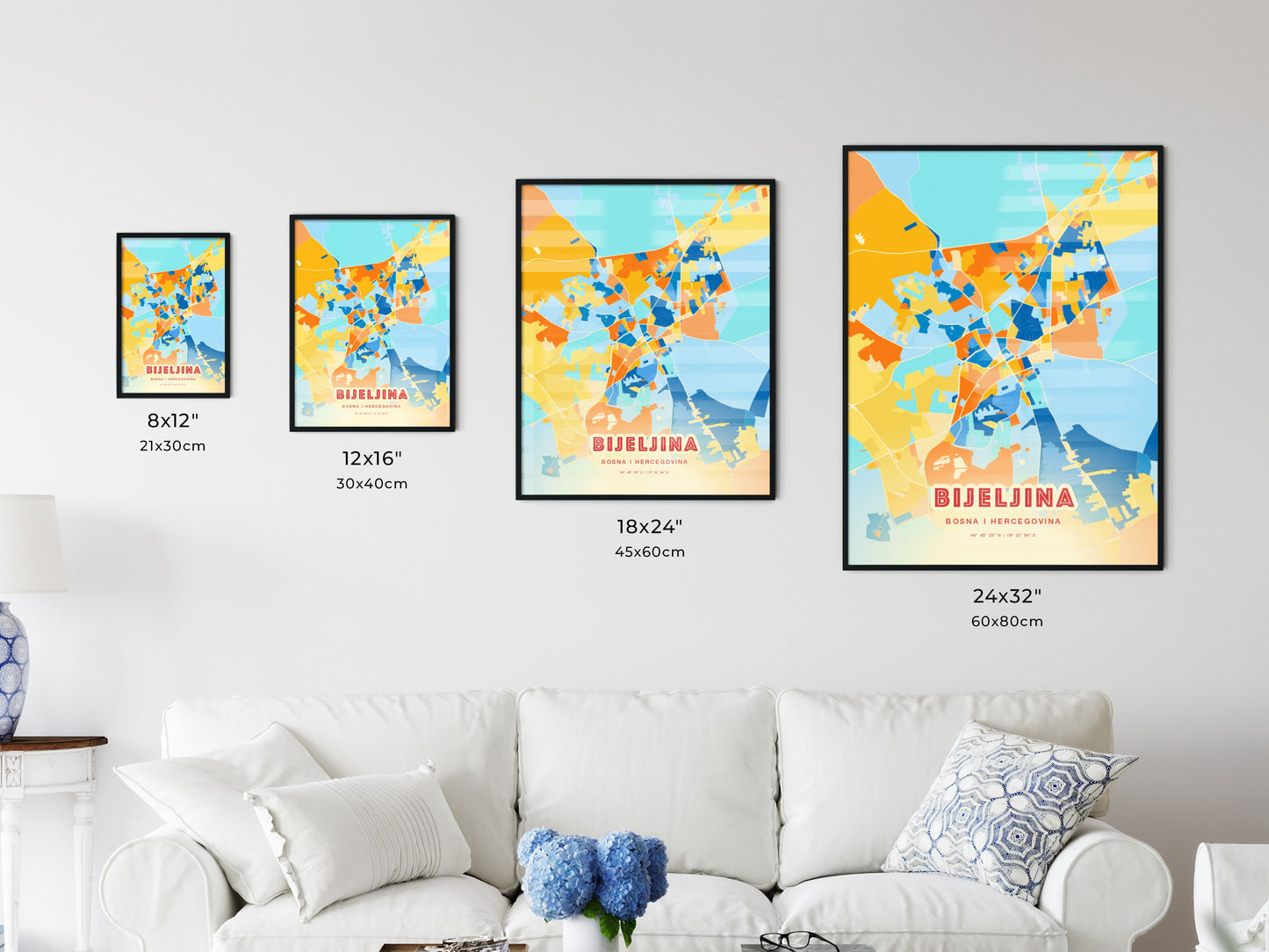 Colorful BIJELJINA BOSNIA AND HERZEGOVINA Fine Art Map Blue Orange