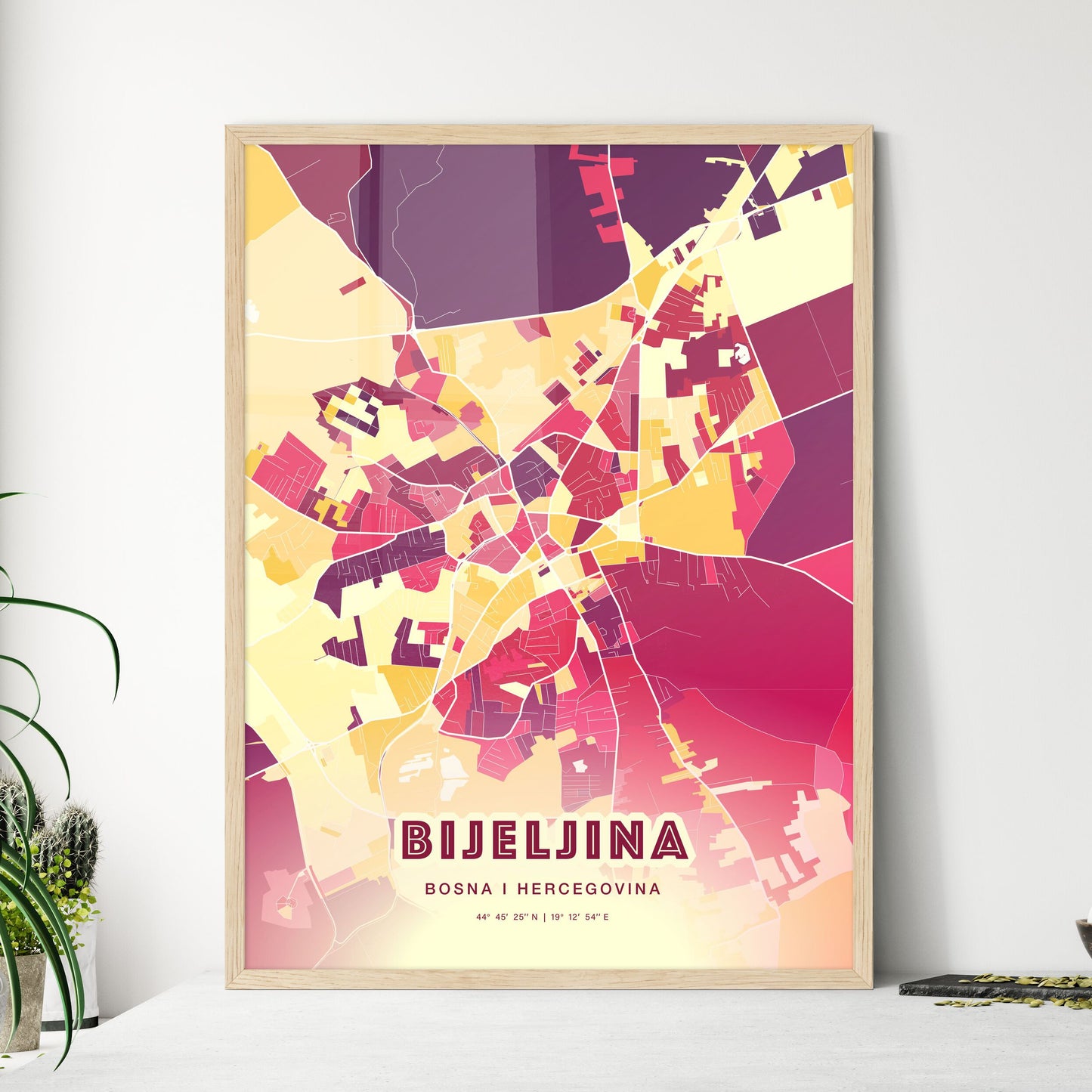 Colorful BIJELJINA BOSNIA AND HERZEGOVINA Fine Art Map Hot Red