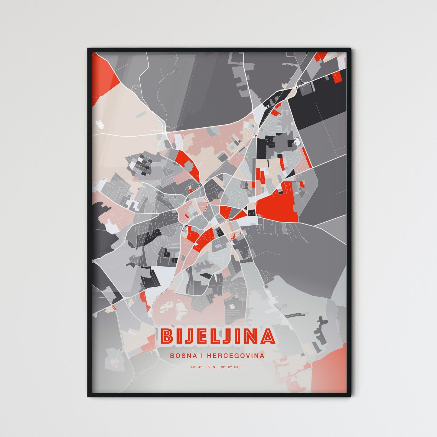 Colorful BIJELJINA BOSNIA AND HERZEGOVINA Fine Art Map Modern