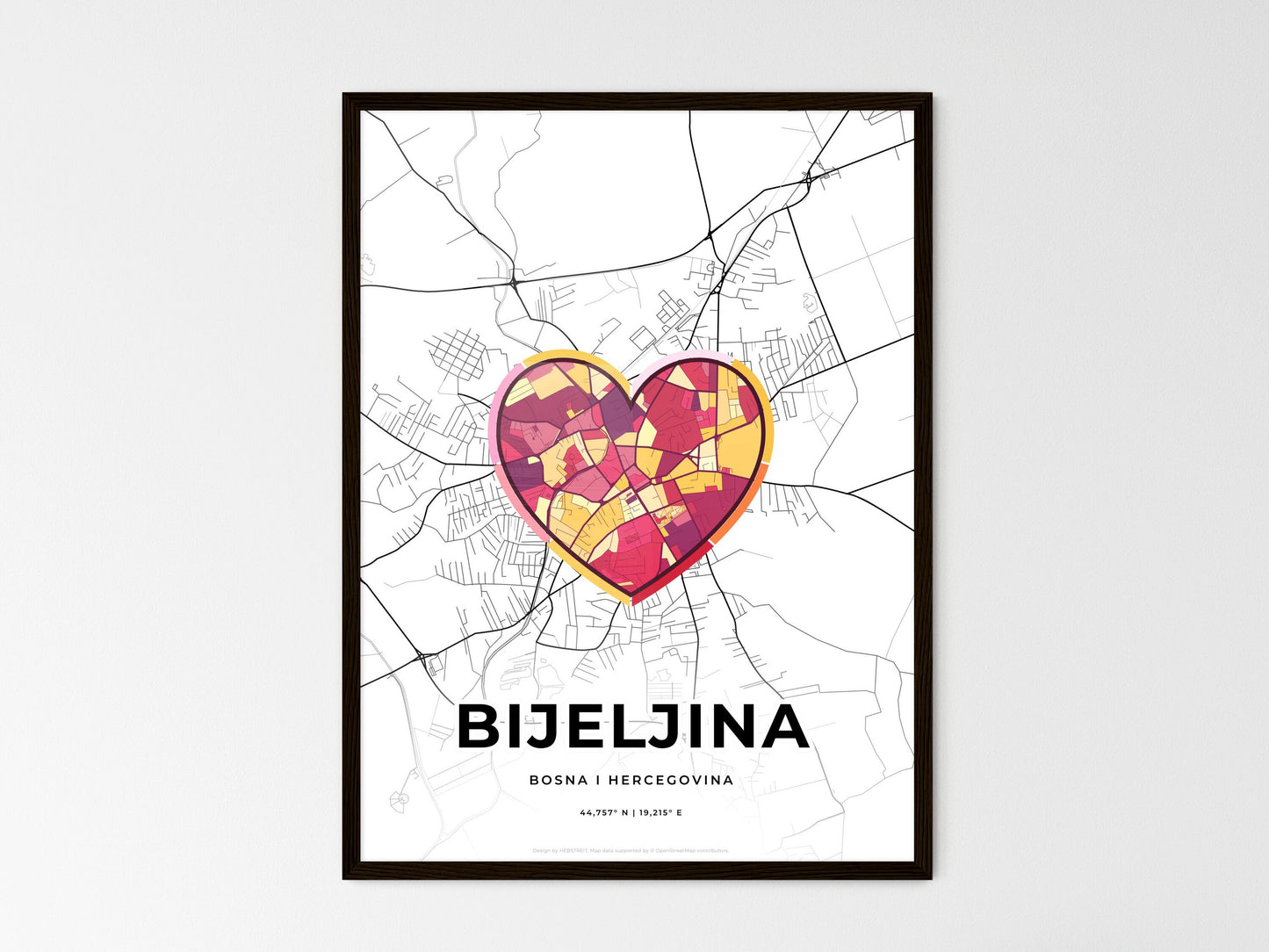 Bijeljina Bosnia And Herzegovina wedding art map with heart icon