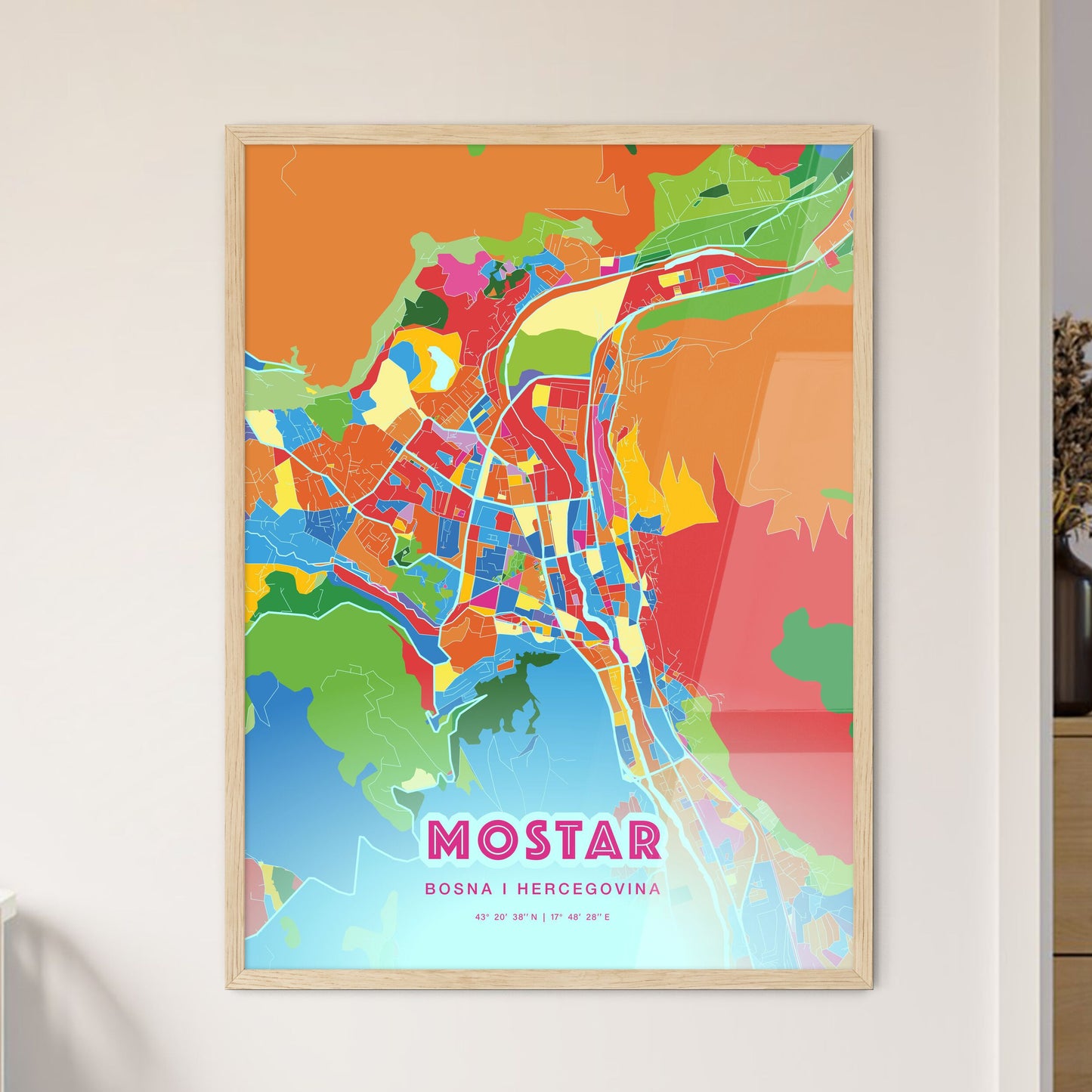 Colorful MOSTAR BOSNIA AND HERZEGOVINA Fine Art Map Crazy Colors