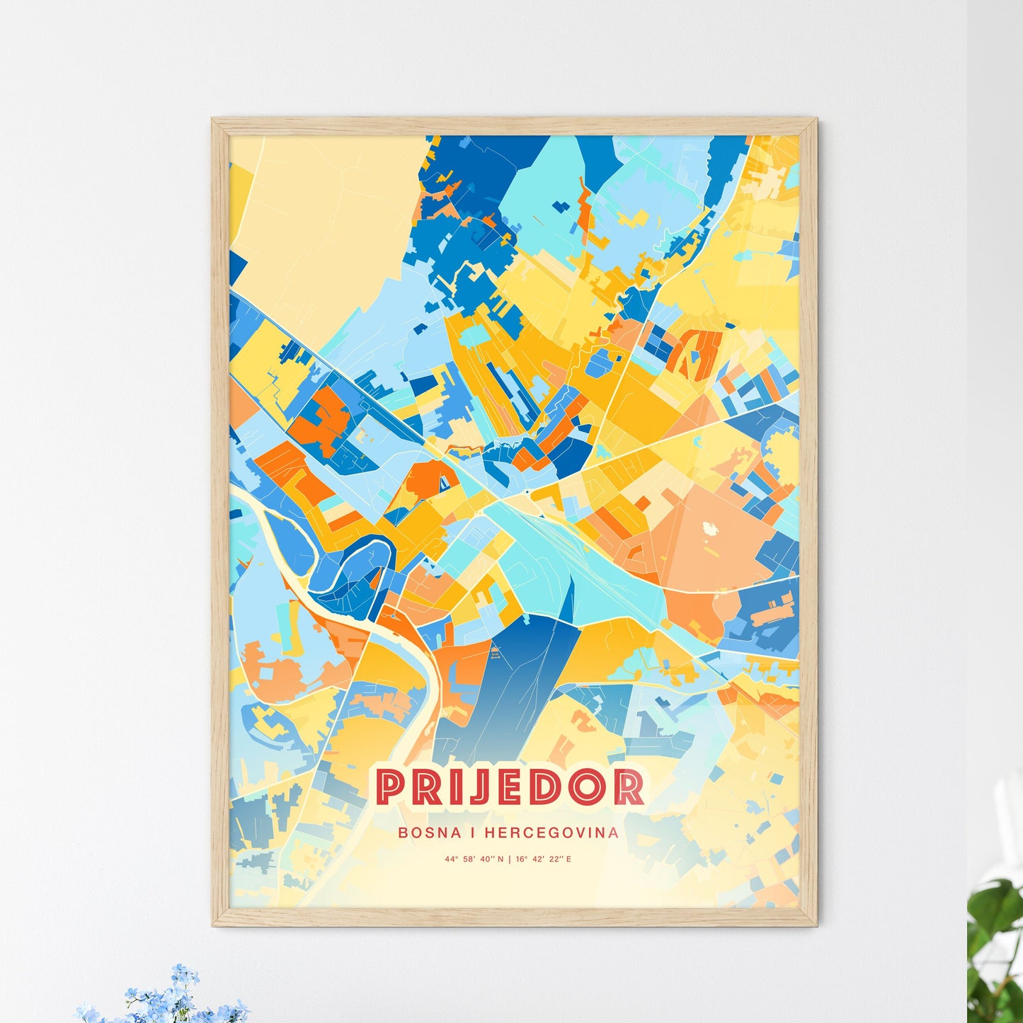 Colorful PRIJEDOR BOSNIA AND HERZEGOVINA Fine Art Map Blue Orange