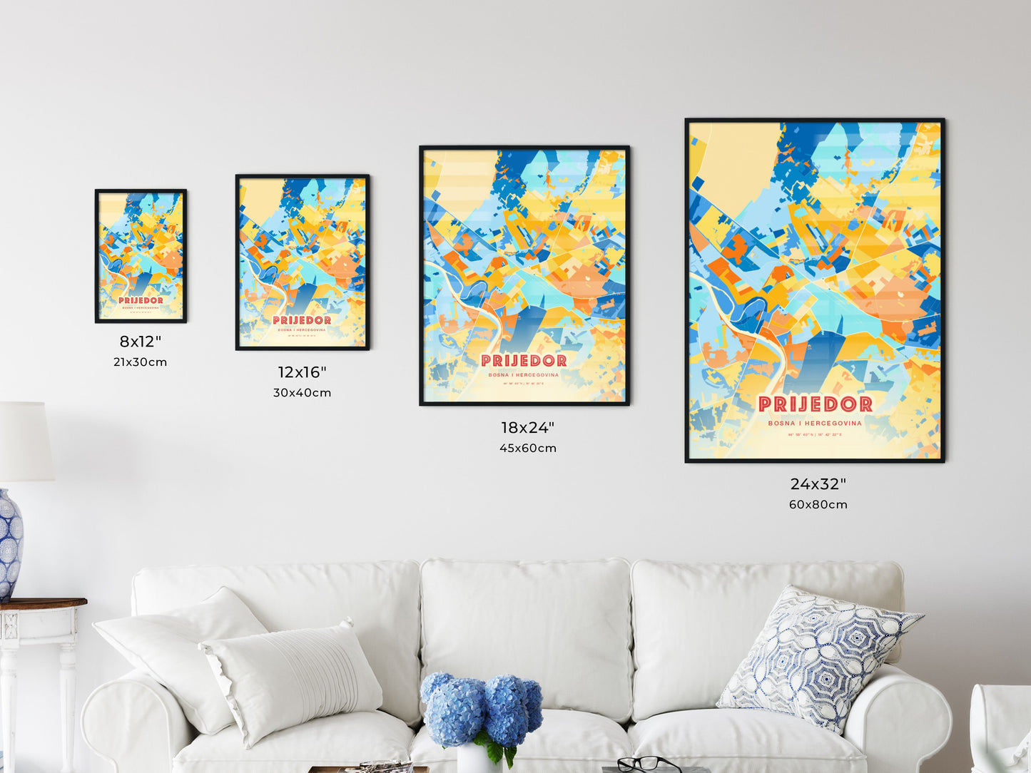 Colorful PRIJEDOR BOSNIA AND HERZEGOVINA Fine Art Map Blue Orange