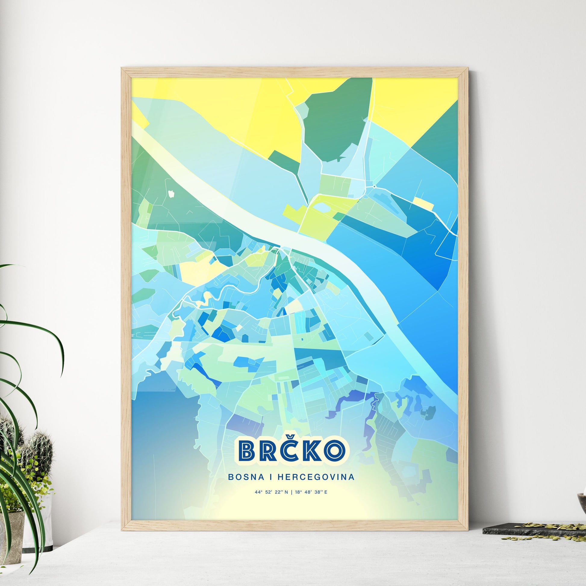 Colorful BRČKO BOSNIA AND HERZEGOVINA Fine Art Map Cool Blue