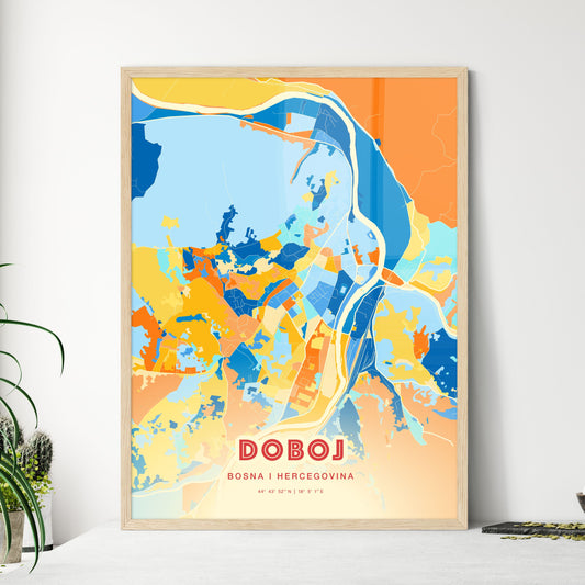 Colorful DOBOJ BOSNIA AND HERZEGOVINA Fine Art Map Blue Orange