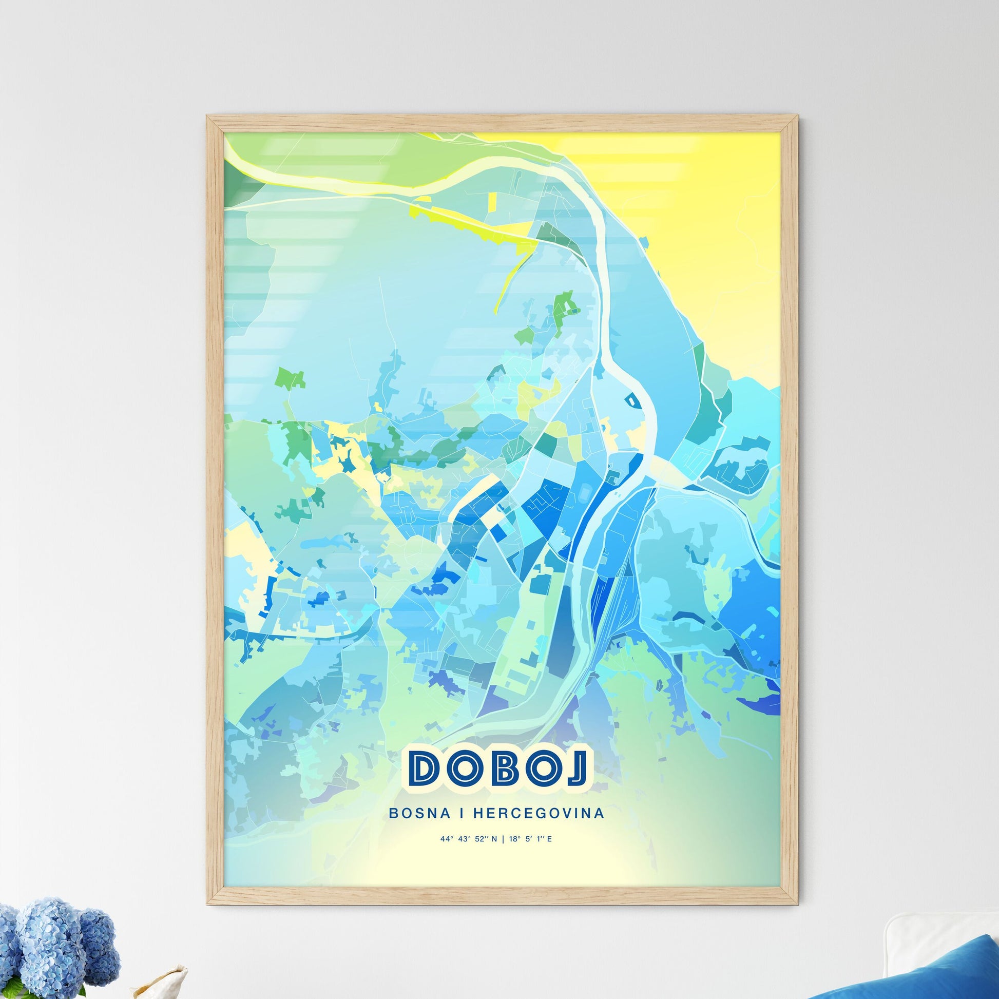 Colorful DOBOJ BOSNIA AND HERZEGOVINA Fine Art Map Cool Blue