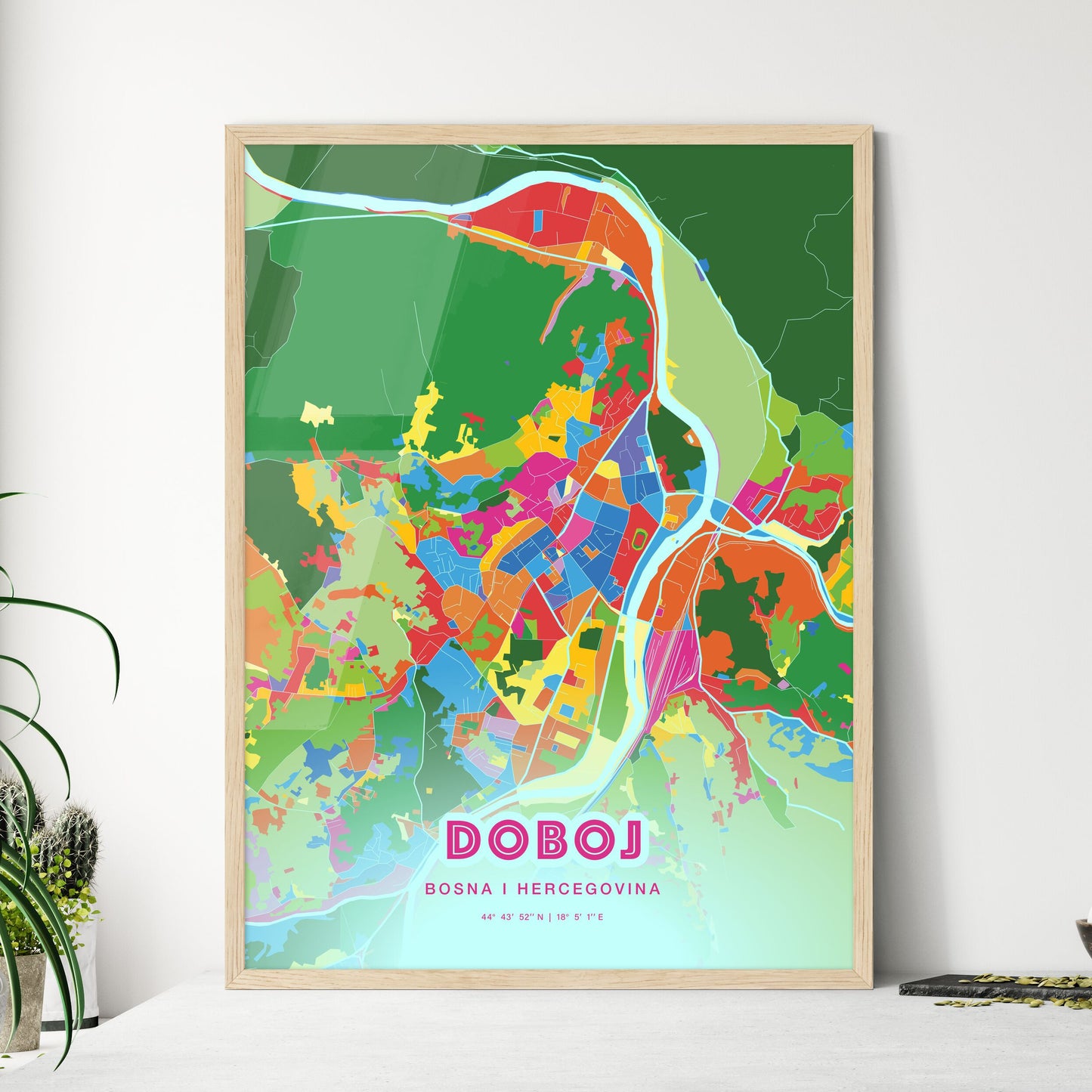 Colorful DOBOJ BOSNIA AND HERZEGOVINA Fine Art Map Crazy Colors