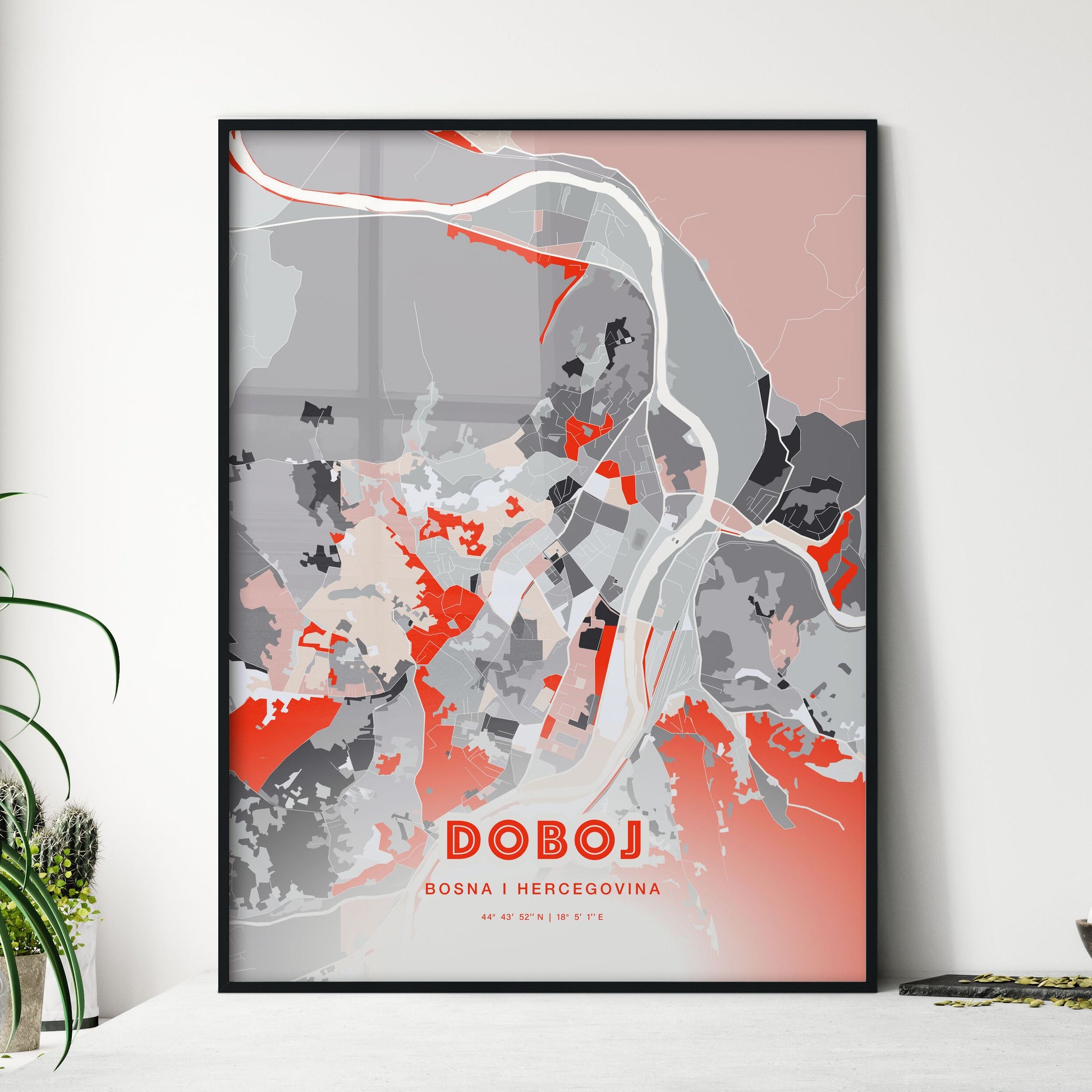 Colorful DOBOJ BOSNIA AND HERZEGOVINA Fine Art Map Modern