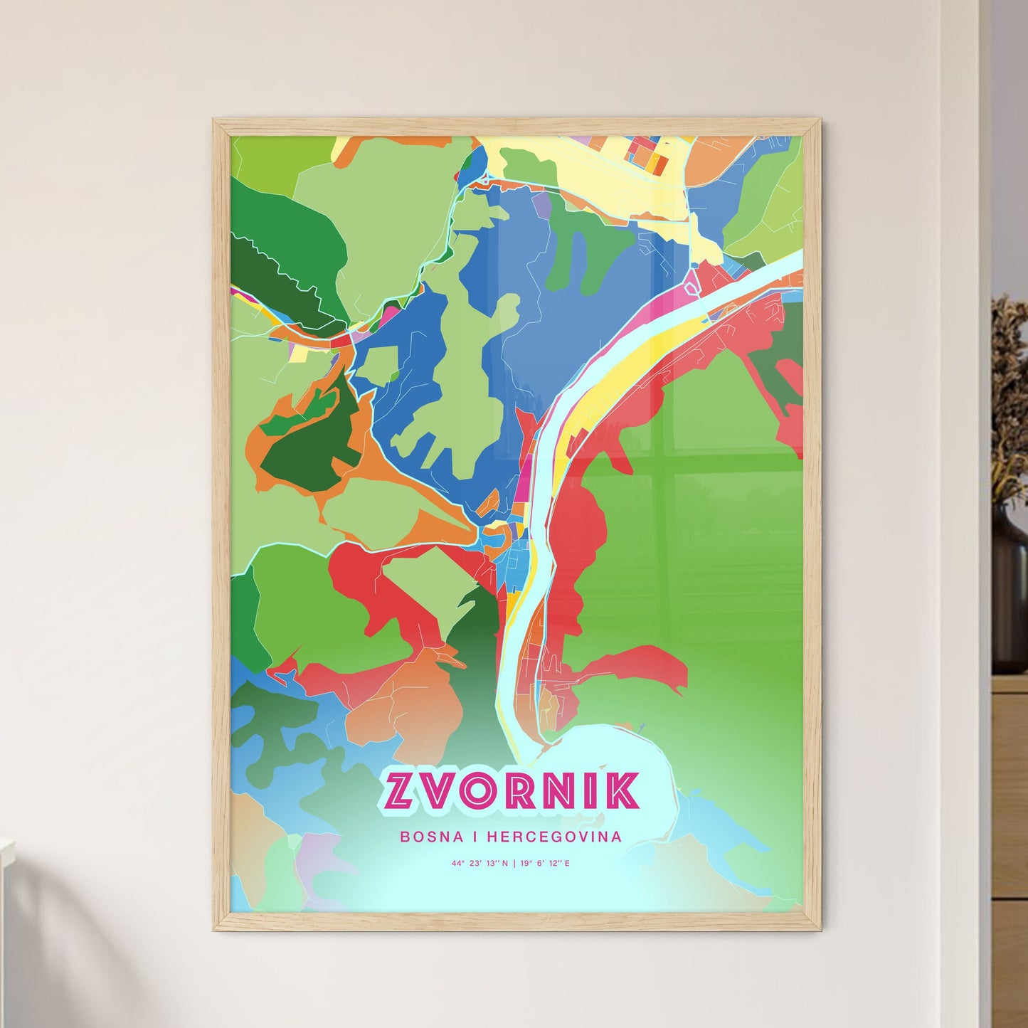 Colorful ZVORNIK BOSNIA AND HERZEGOVINA Fine Art Map Crazy Colors