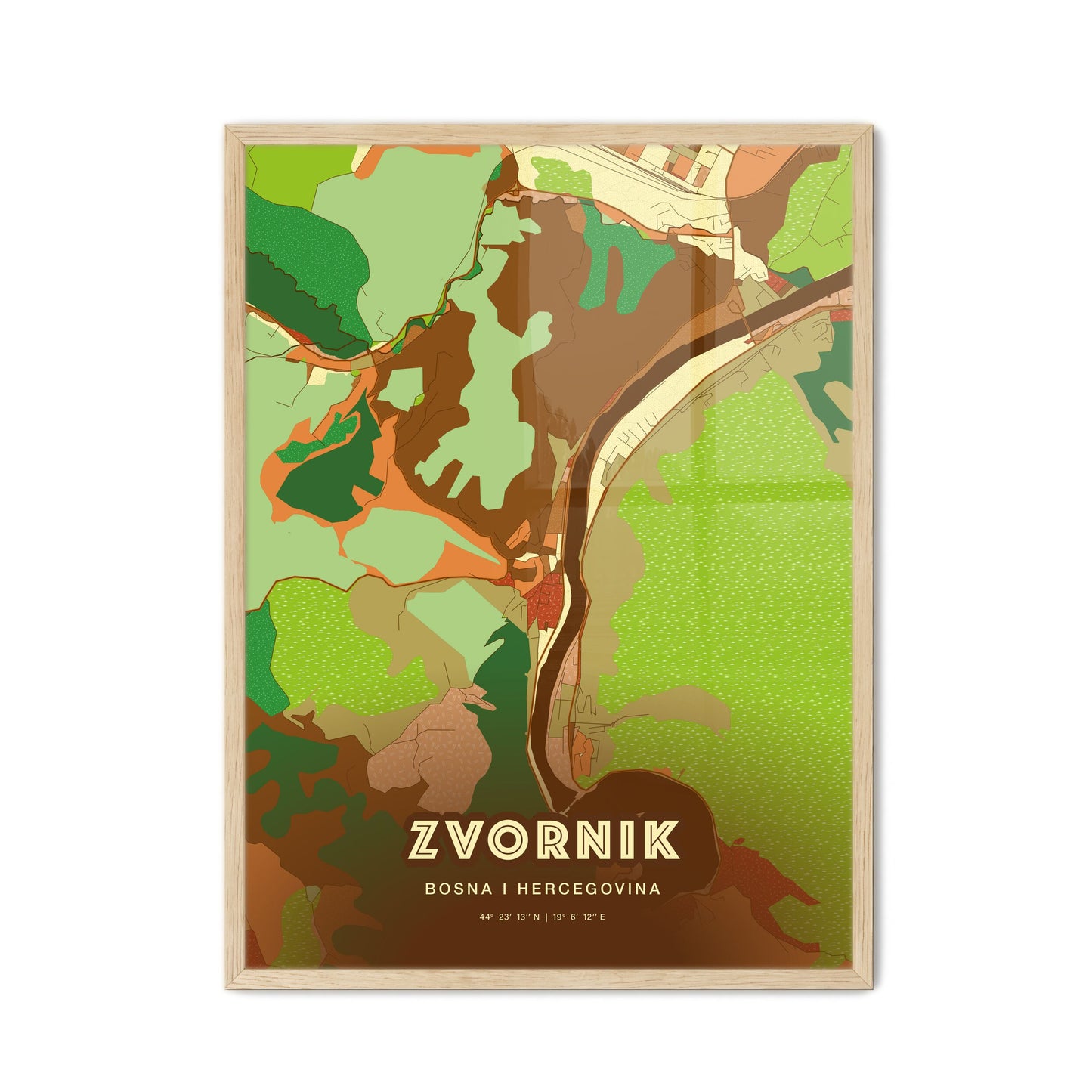 Colorful ZVORNIK BOSNIA AND HERZEGOVINA Fine Art Map Farmhouse