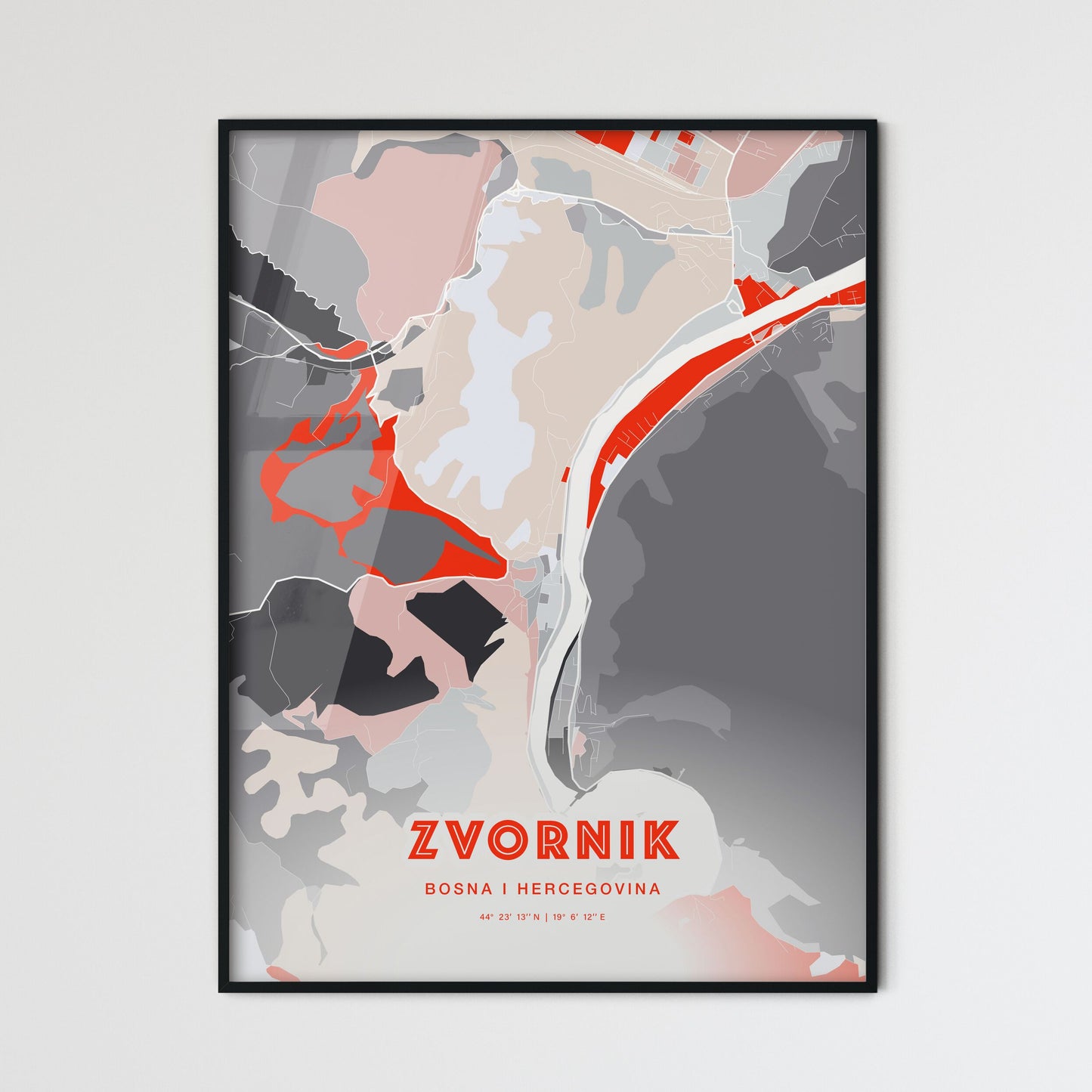 Colorful ZVORNIK BOSNIA AND HERZEGOVINA Fine Art Map Modern