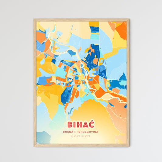 Colorful BIHAĆ BOSNIA AND HERZEGOVINA Fine Art Map Blue Orange