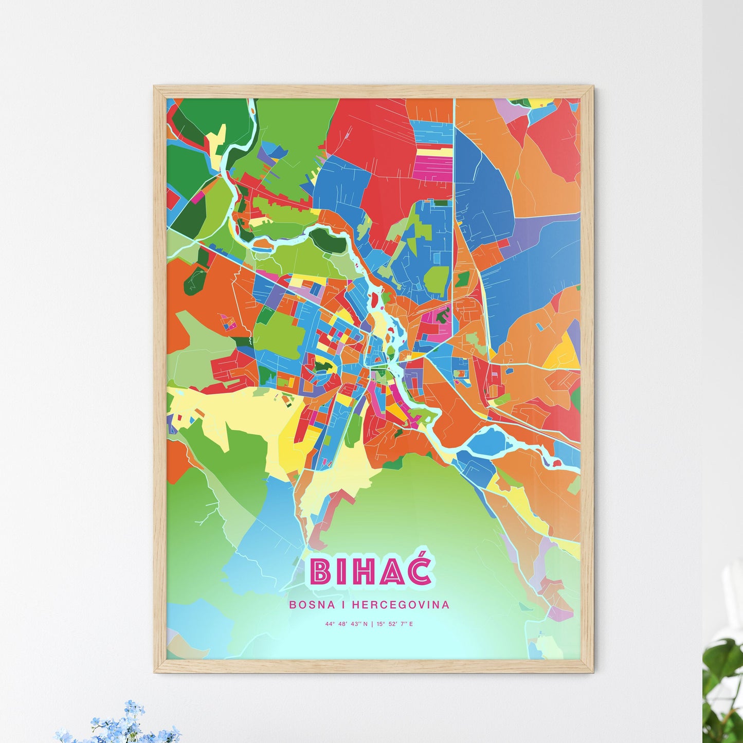 Colorful BIHAĆ BOSNIA AND HERZEGOVINA Fine Art Map Crazy Colors
