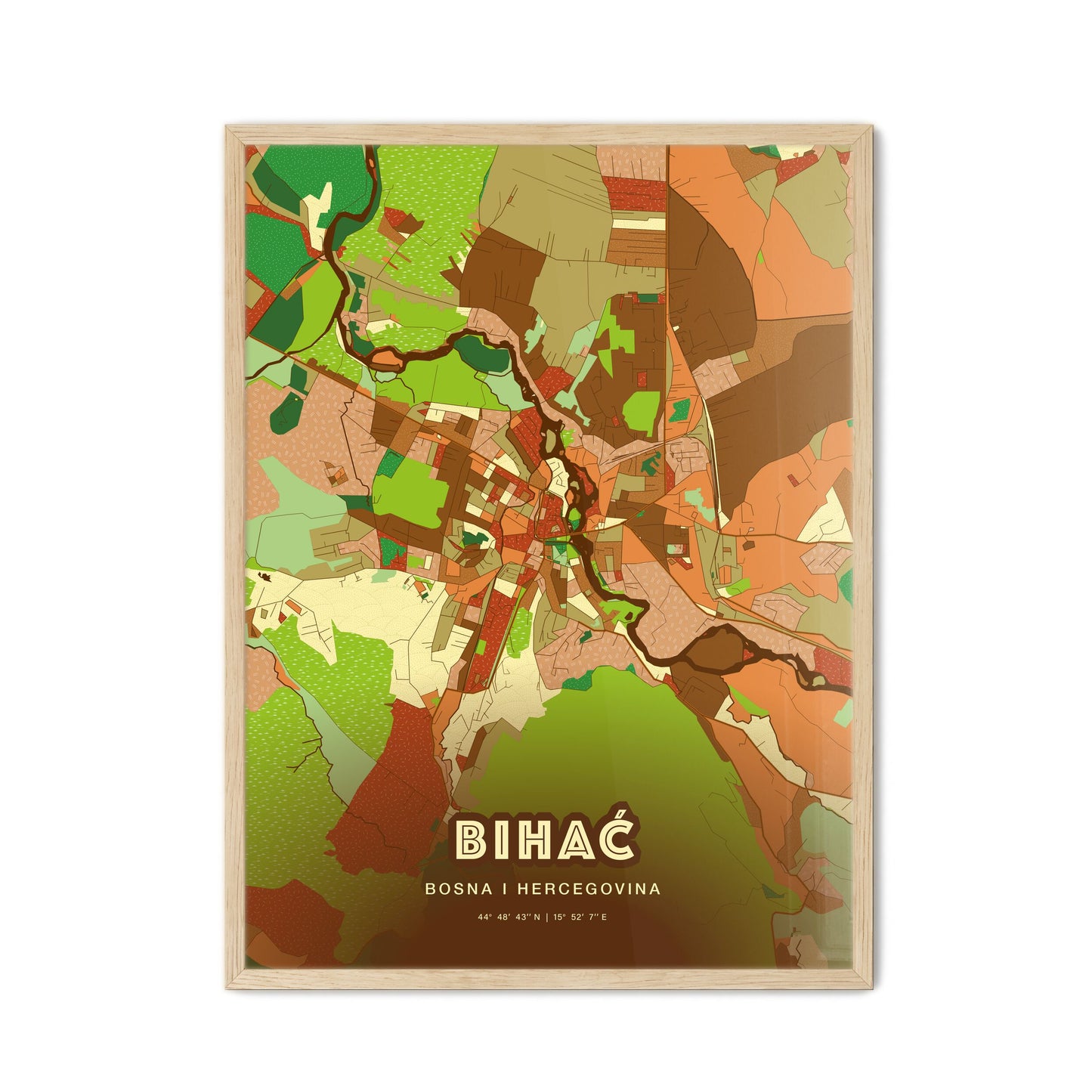 Colorful BIHAĆ BOSNIA AND HERZEGOVINA Fine Art Map Farmhouse