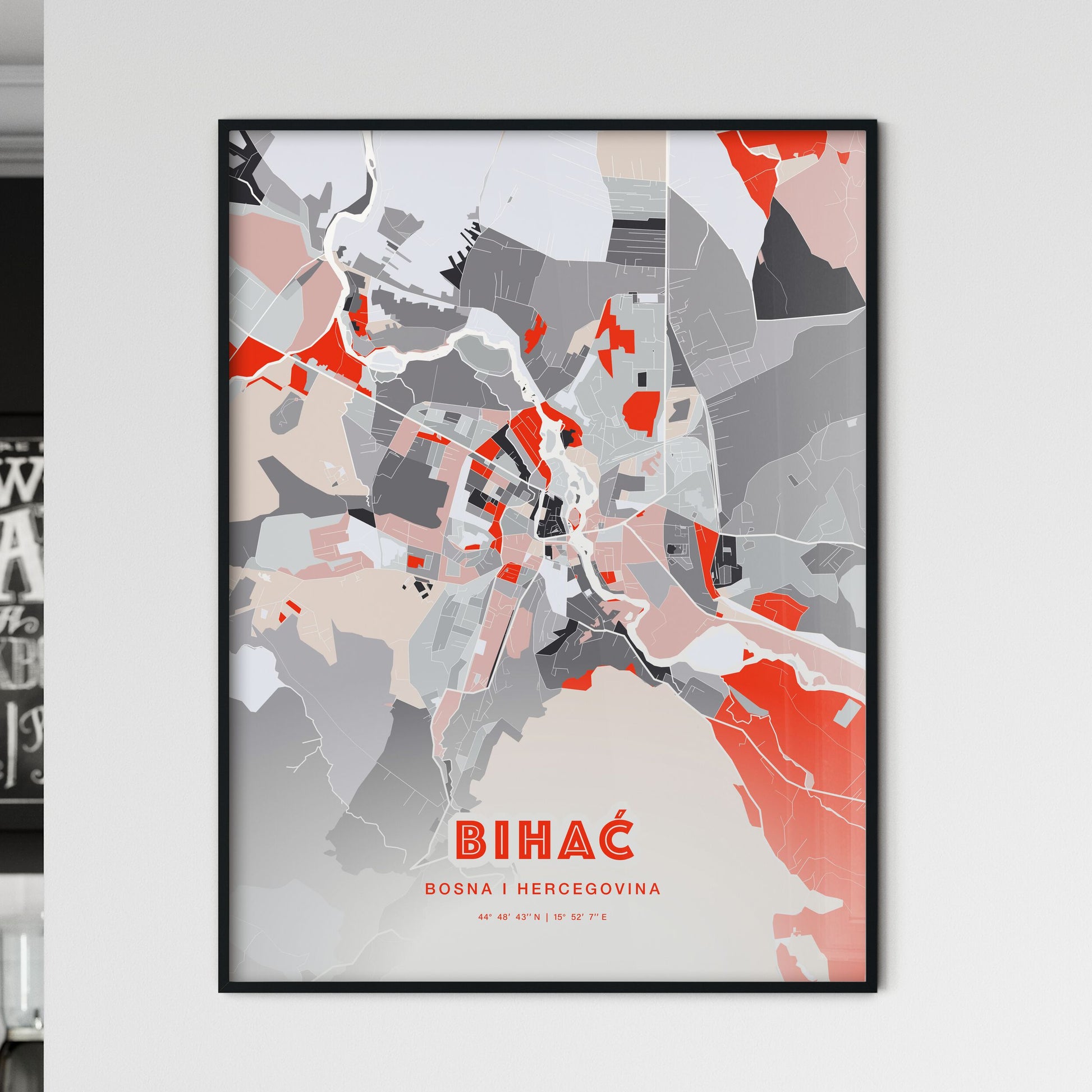 Colorful BIHAĆ BOSNIA AND HERZEGOVINA Fine Art Map Modern