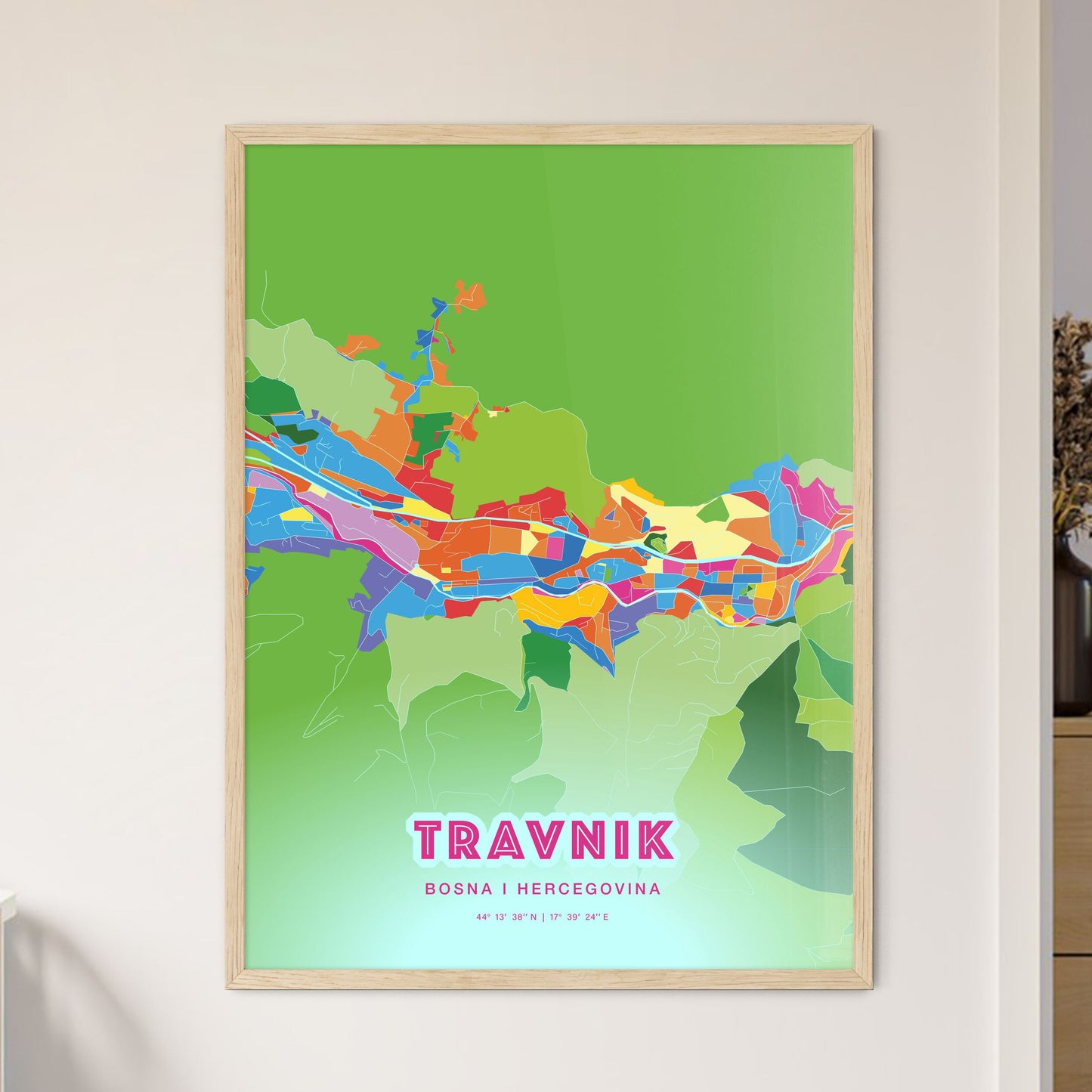 Colorful TRAVNIK BOSNIA AND HERZEGOVINA Fine Art Map Crazy Colors