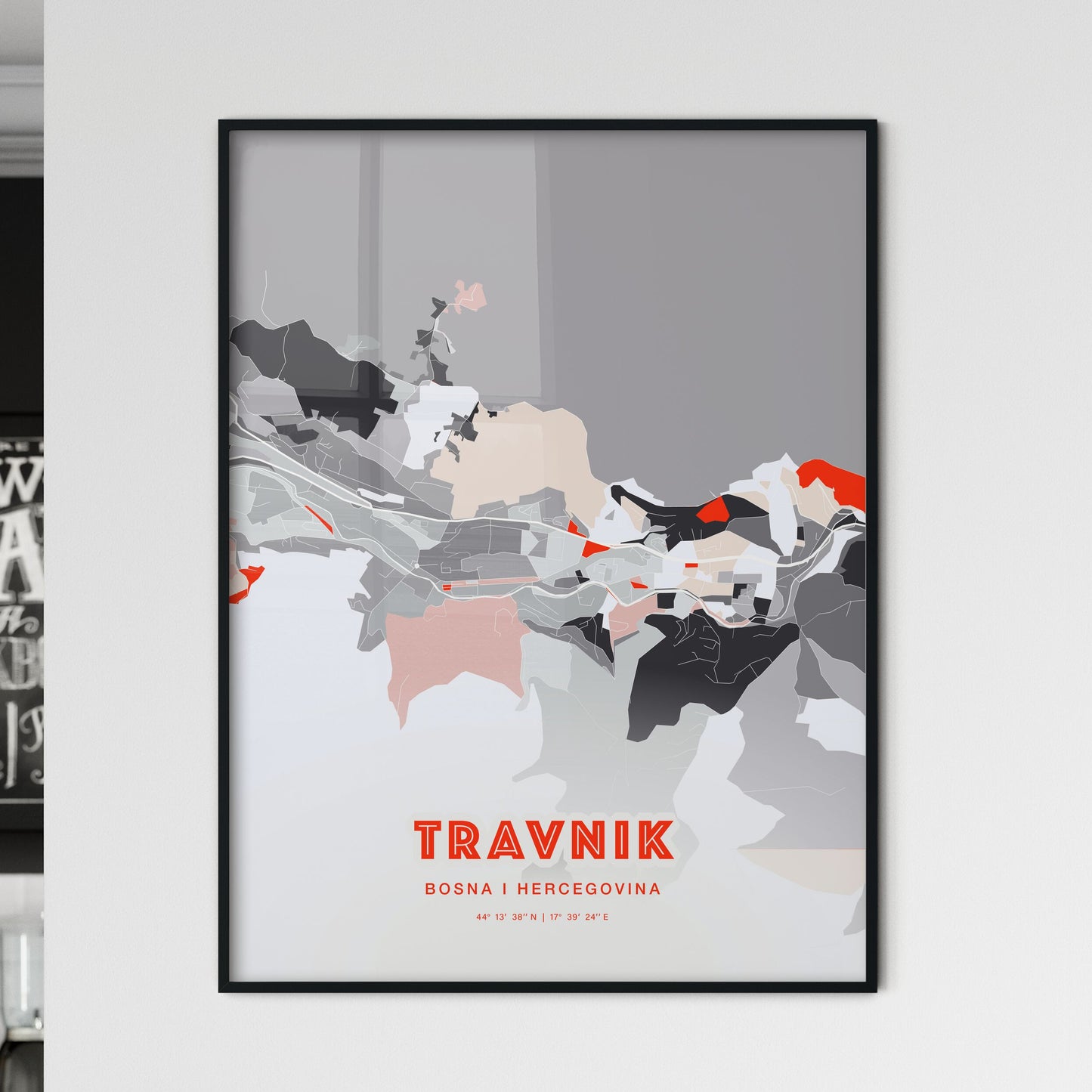 Colorful TRAVNIK BOSNIA AND HERZEGOVINA Fine Art Map Modern