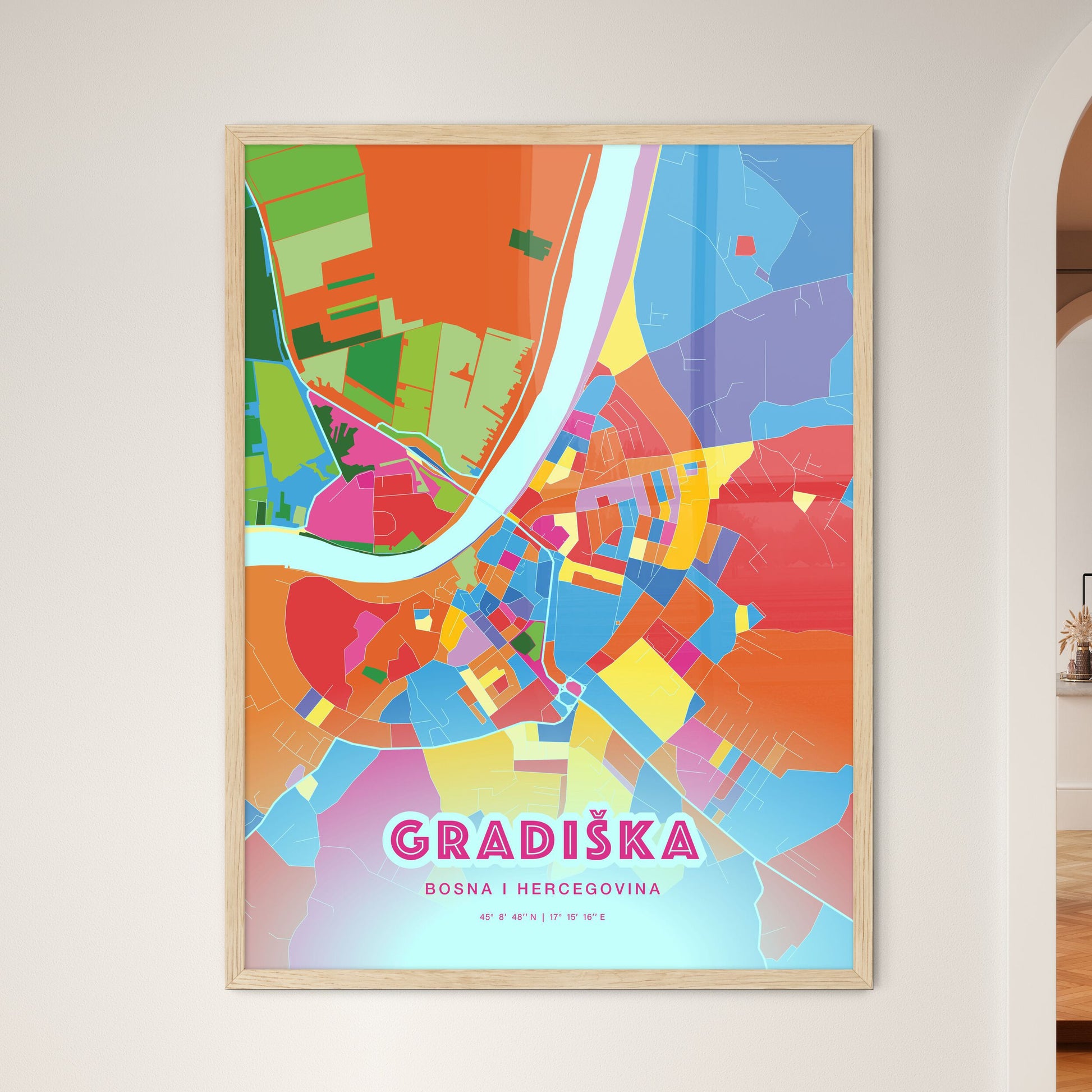 Colorful GRADIŠKA BOSNIA AND HERZEGOVINA Fine Art Map Crazy Colors