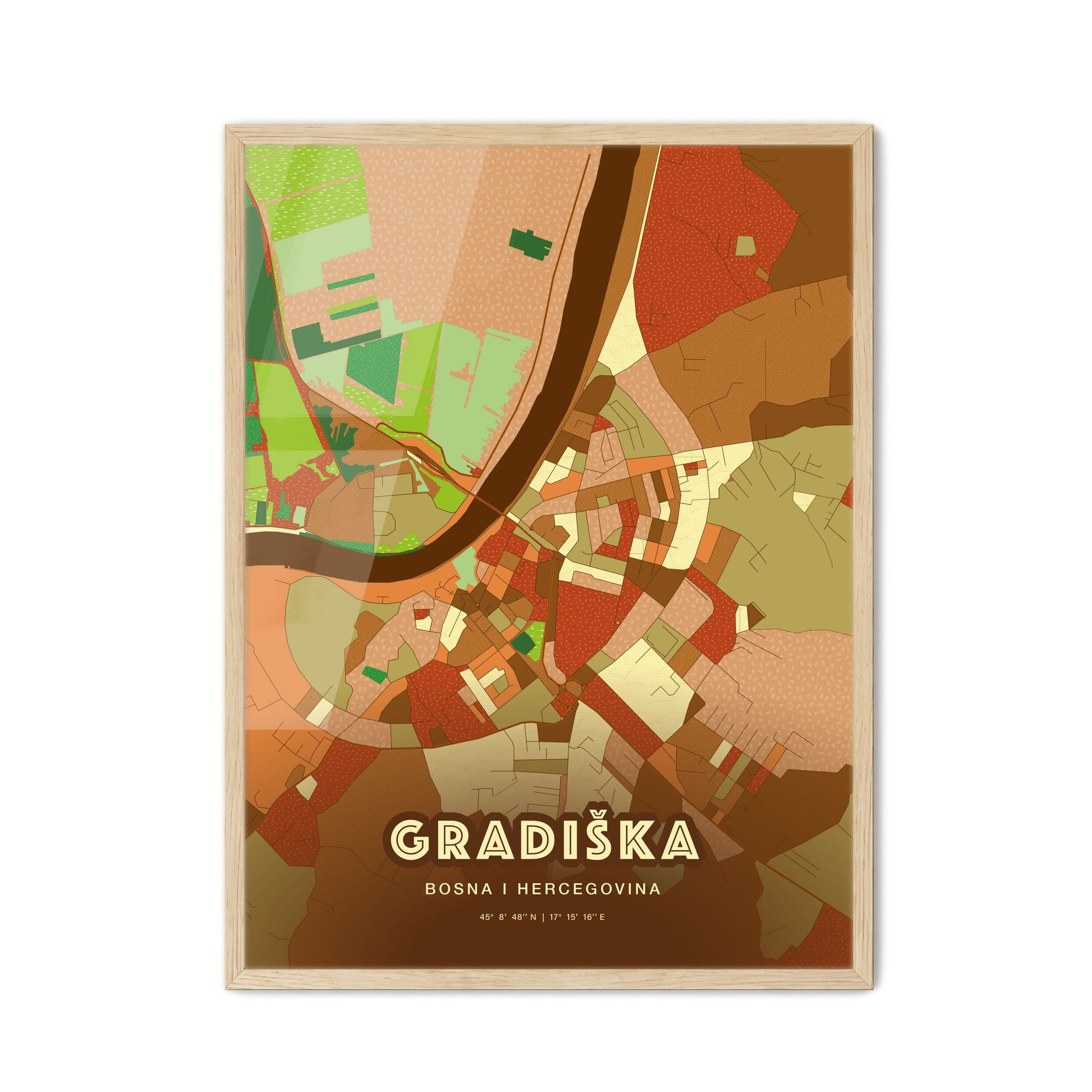 Colorful GRADIŠKA BOSNIA AND HERZEGOVINA Fine Art Map Farmhouse