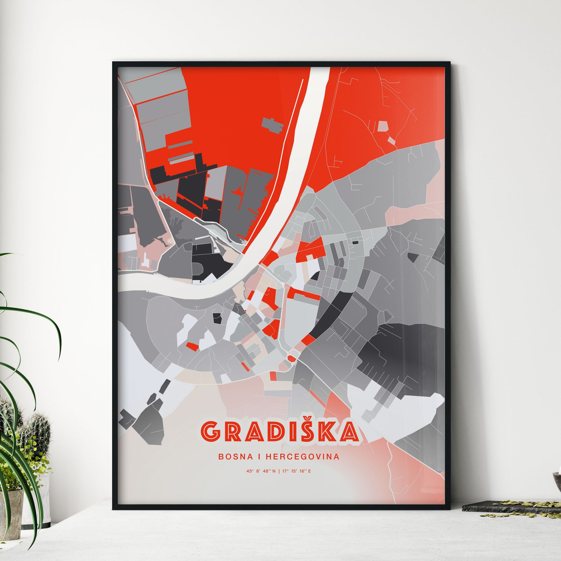 Colorful GRADIŠKA BOSNIA AND HERZEGOVINA Fine Art Map Modern