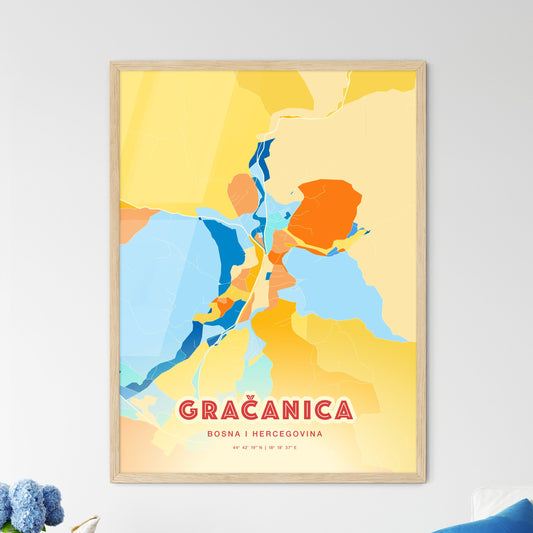 Colorful GRAČANICA BOSNIA AND HERZEGOVINA Fine Art Map Blue Orange